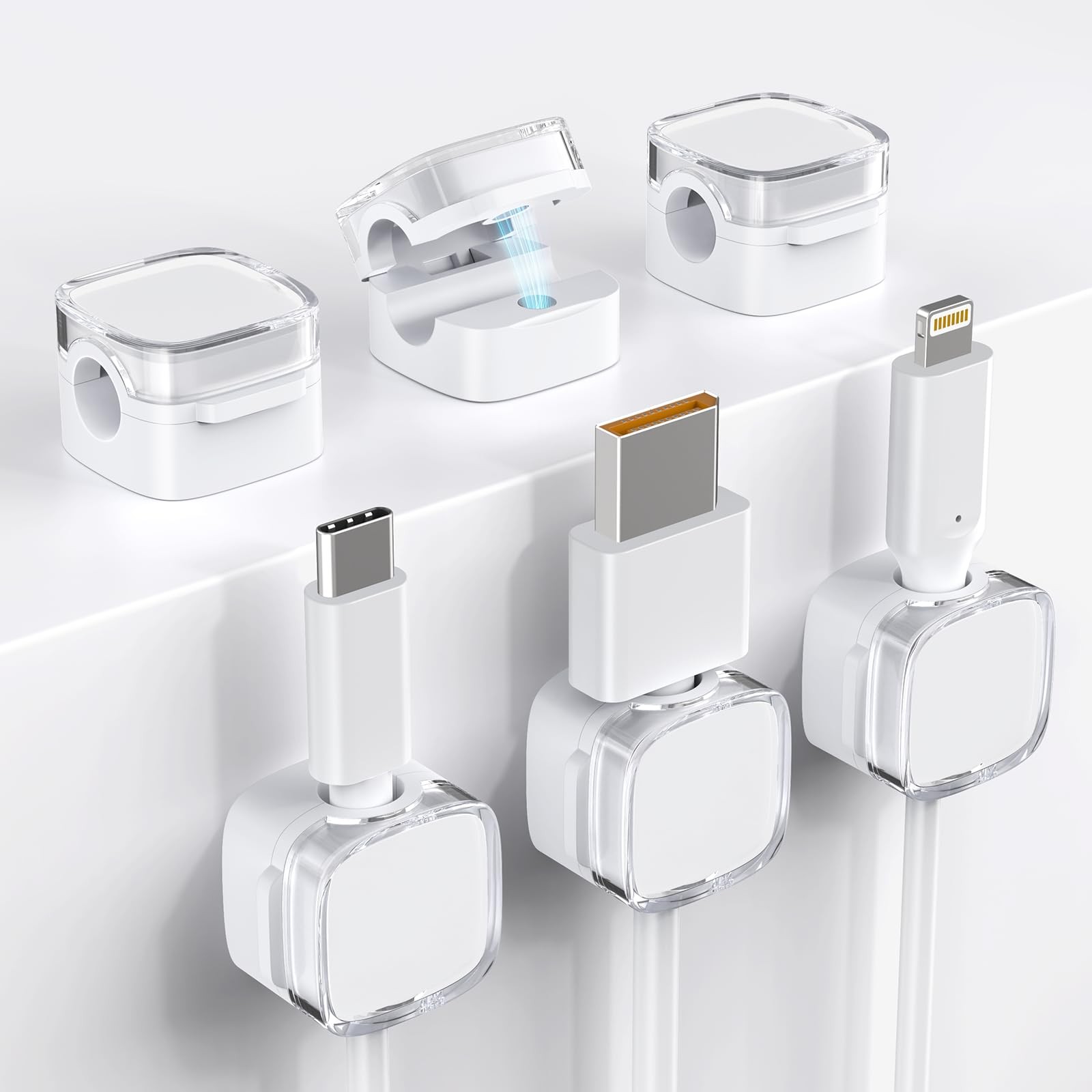 TIKIWIK Cord Holder, 6 Pack Magnetic Cable Clips, Strong Crystal White