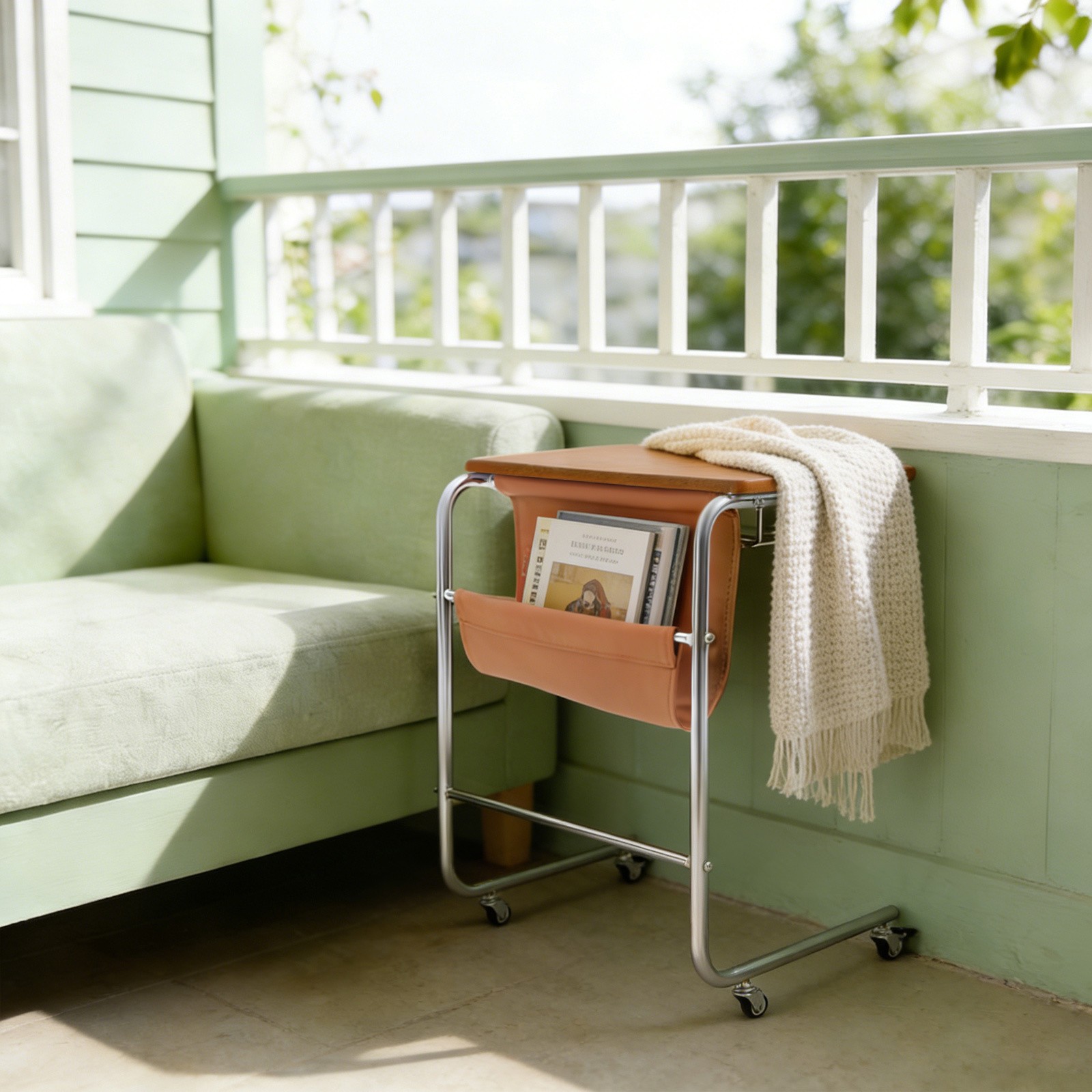 Sofa Side Table,C-Shaped End Table with Universal Wheels,End Table living room