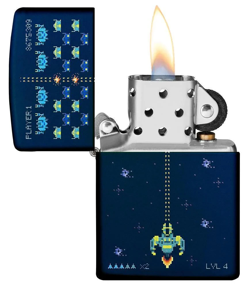 Zippo 49114,Gaming-Pixel Game Design, Navy Blue Matte Lighter