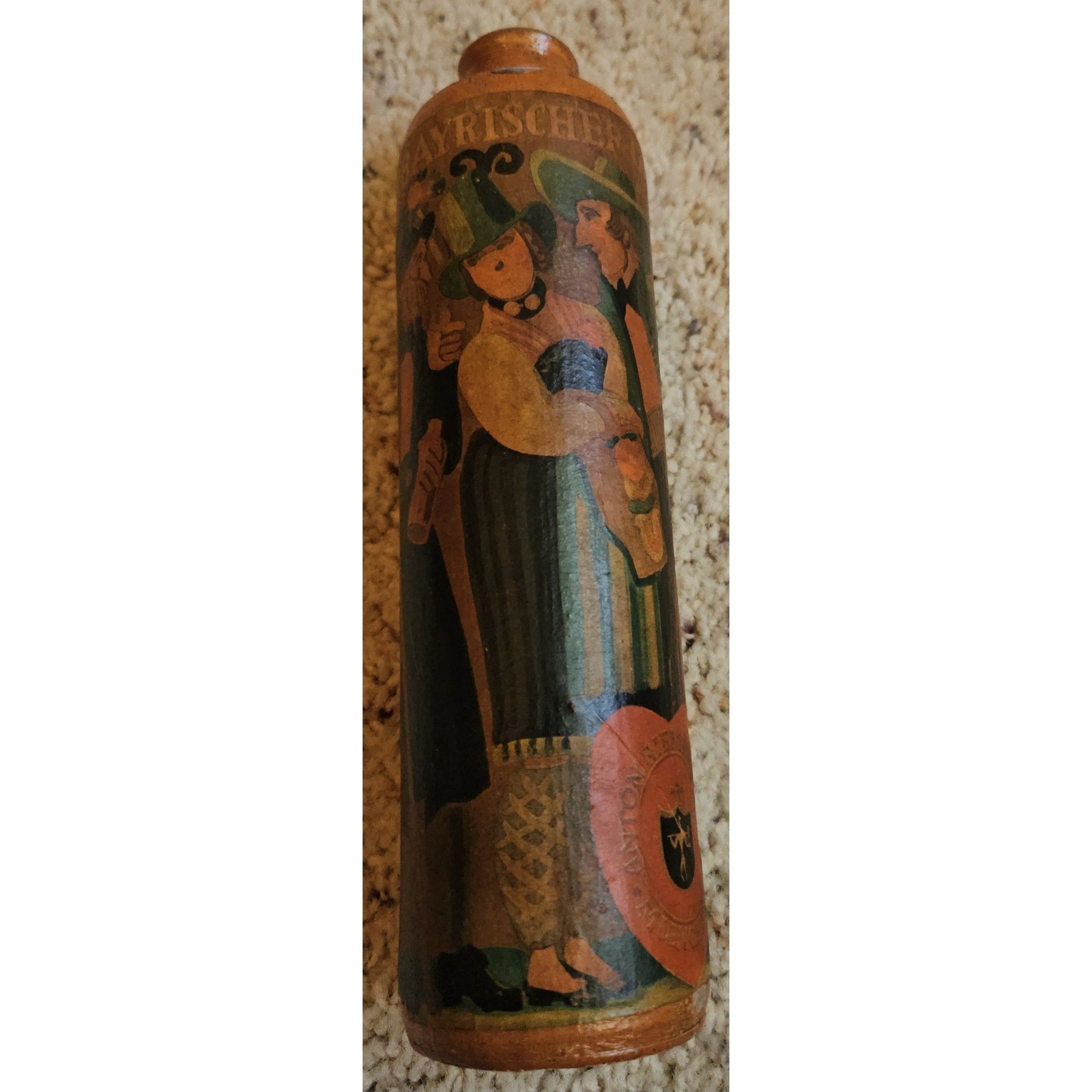 Vintage Erbayerischer Liqueur Bottle, Hand Painted Bavarian Couple Decor