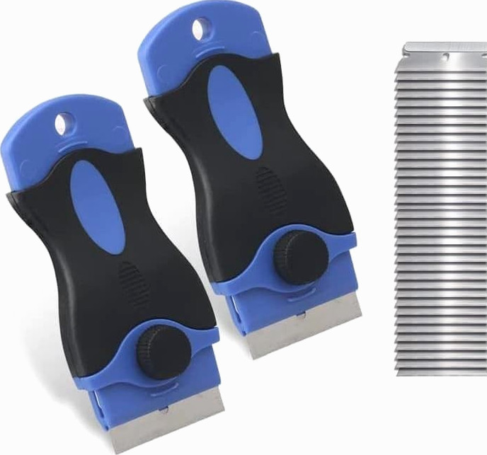 2PACK Razor Blade Scraper Tool with 30Pcs Stainless Steel Blades for Glass Stove