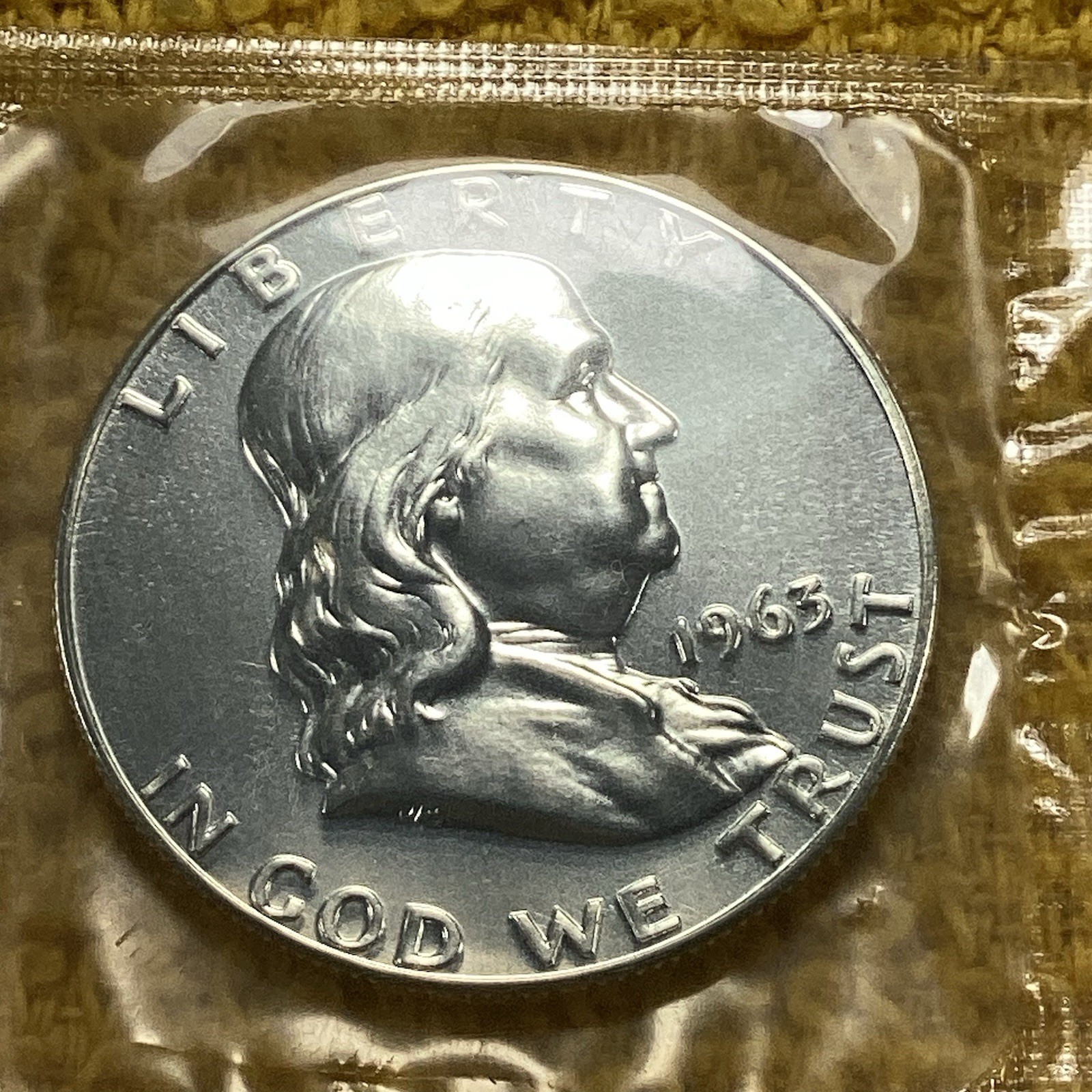 1963 Proof Franklin Half Dollar 50c. Original US Mint Cello. FREE SHIPPING.