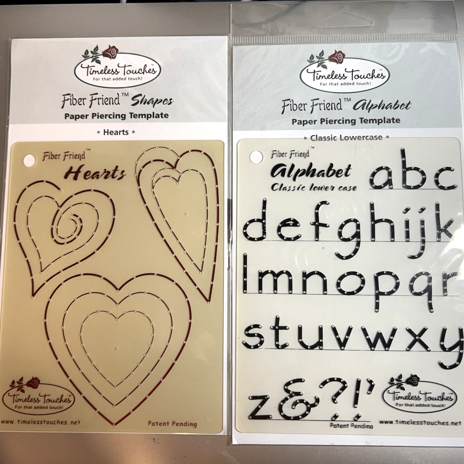 Lot of 2Timeless Touches Fiber Friend ALPHABET  & Hearts Paper Piercing Template