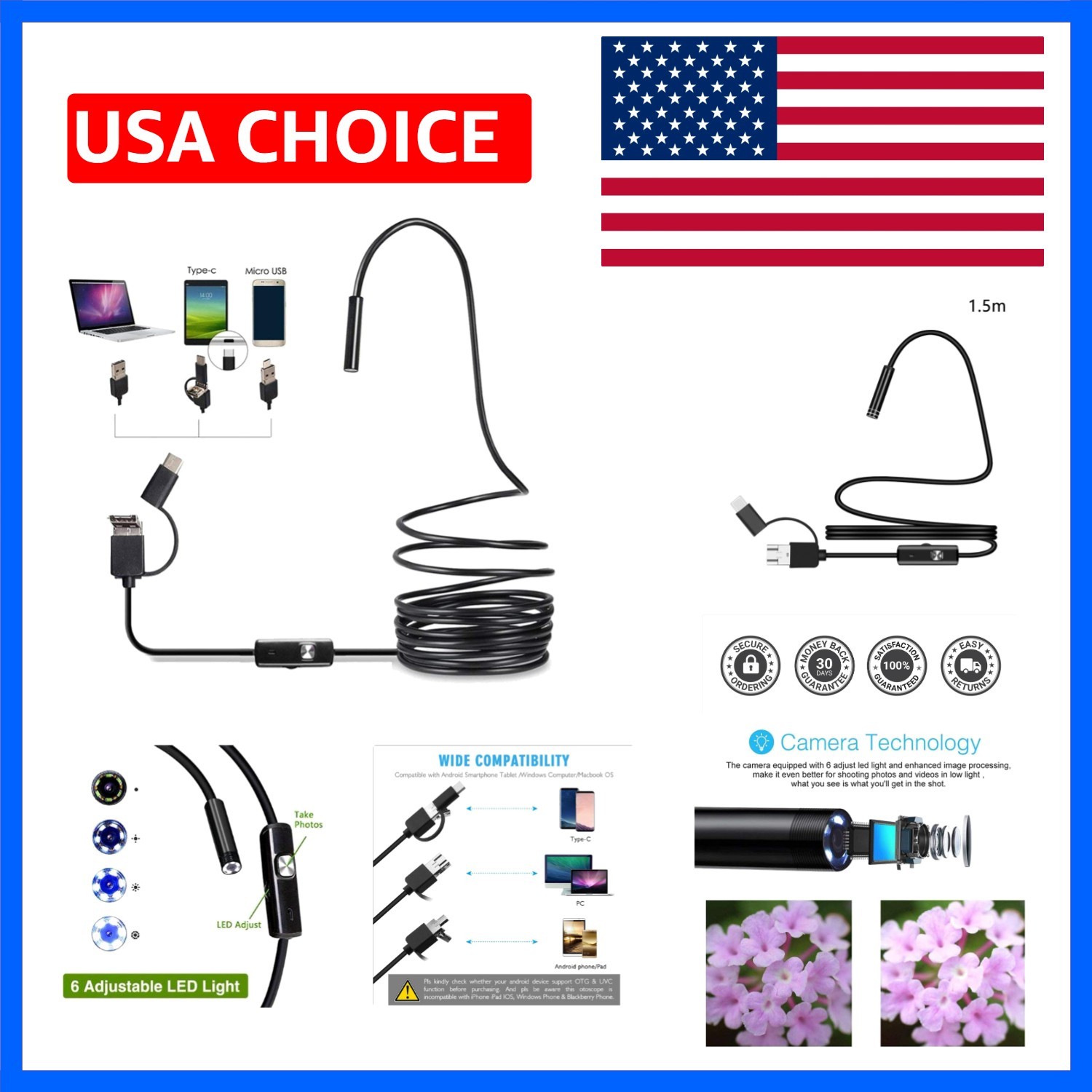 3 in 1 Endoscope Inspection Camera Borescope HD Camera Waterproof Snake Pipe ...