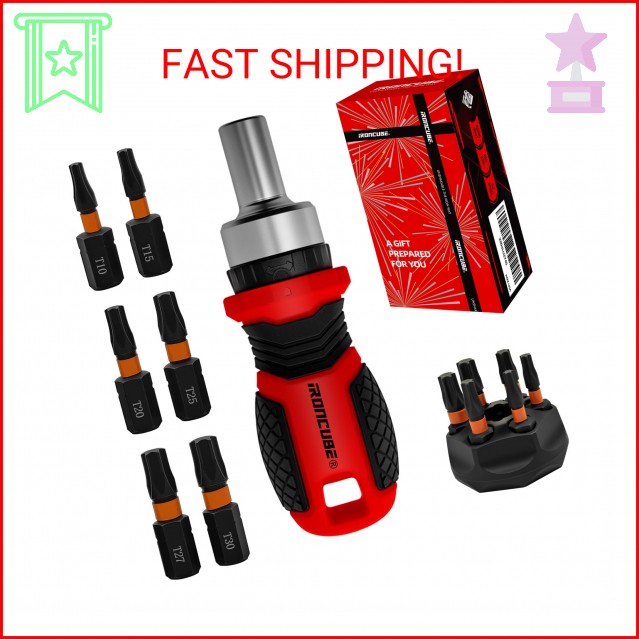 IRONCUBE Magnetic Torx Screwdriver Set: 6 in 1 Multi Bit Drive Set with Intercha