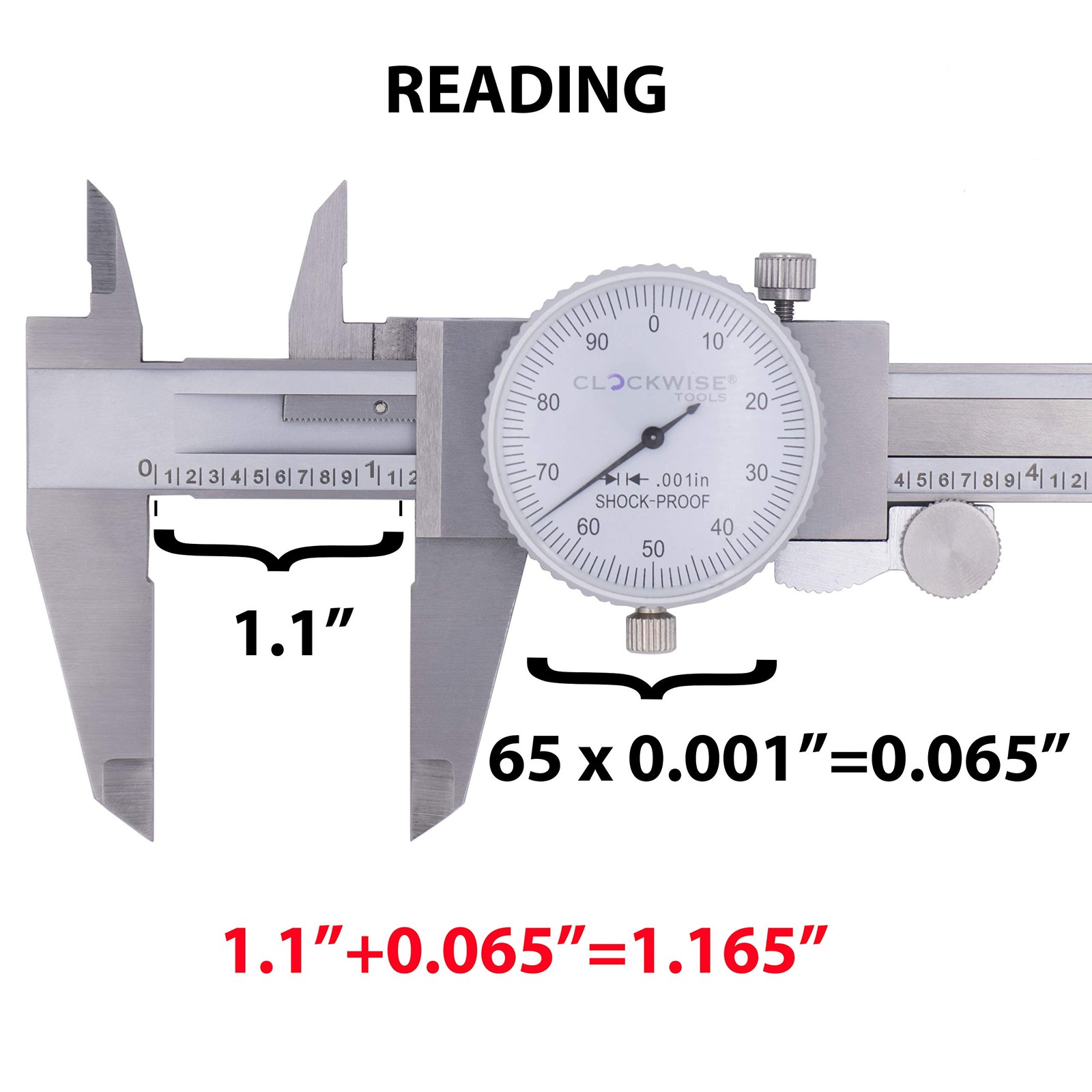 Clockwise Tools DDLR-0605 Pro Dial Caliper 0-6 Inch Double Shock Proof Stainless