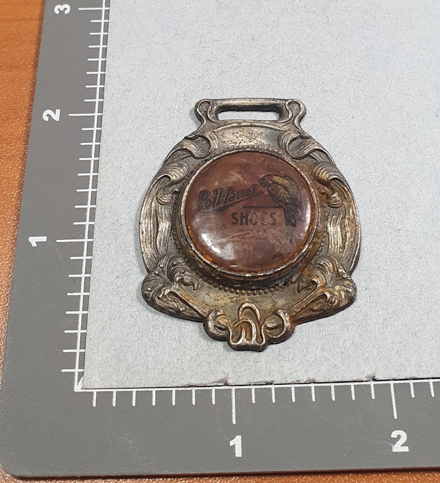 Antique Poll Parrot Star Brand Shoes Are Better Celluloid Advert Watch Fob L1385