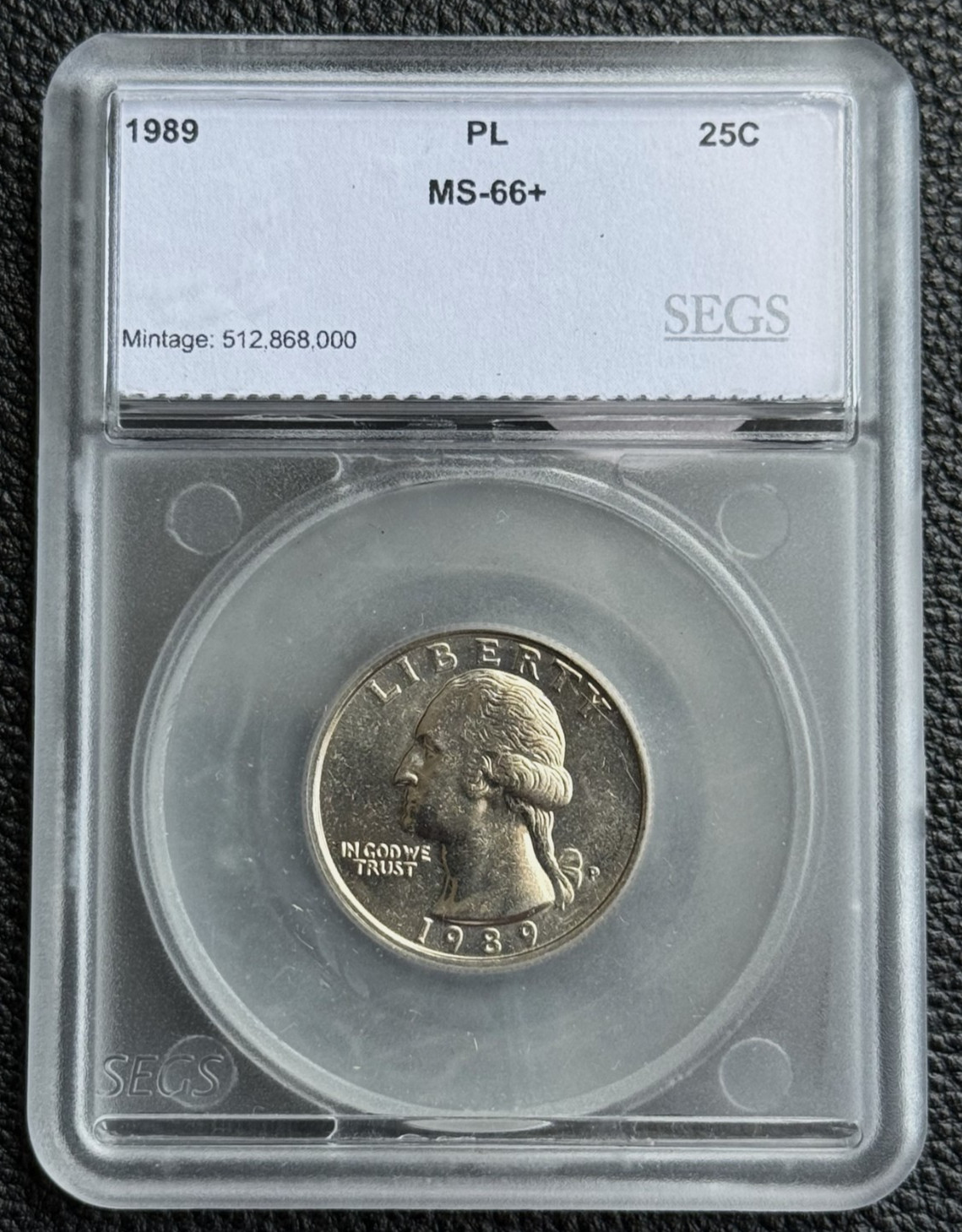 1989-P WASHINGTON QUARTER 25C SEGS GRADED MS66+ PL UNCIRCULATED (#24-6255)