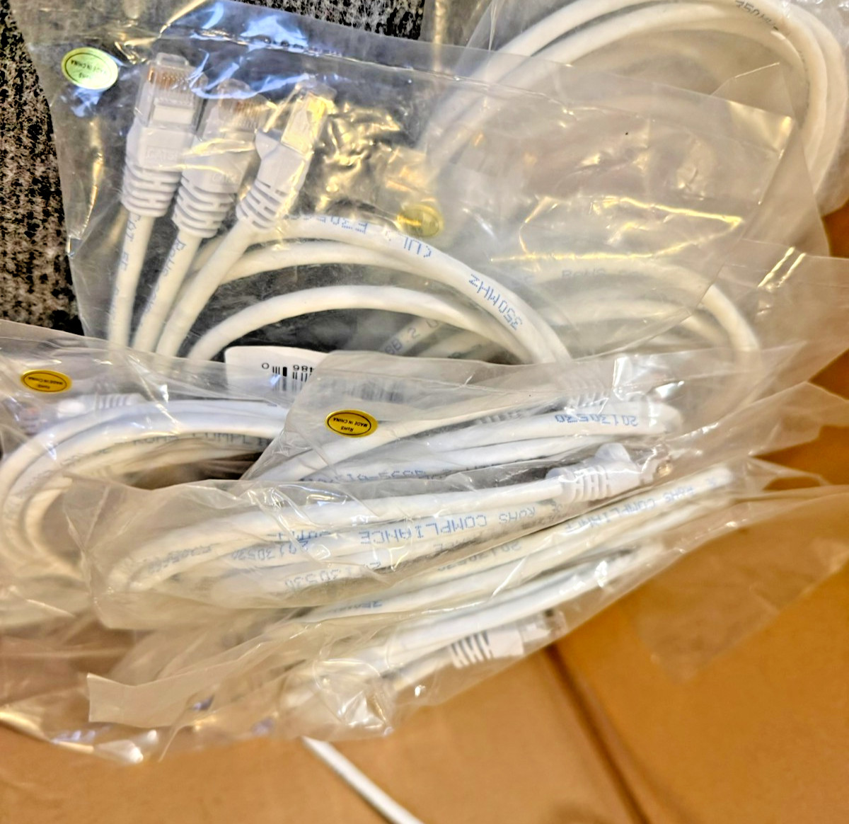 3 Pack of  CAT-5E Ethernet Patch Cable's, 2 feet each. Factory Sealed