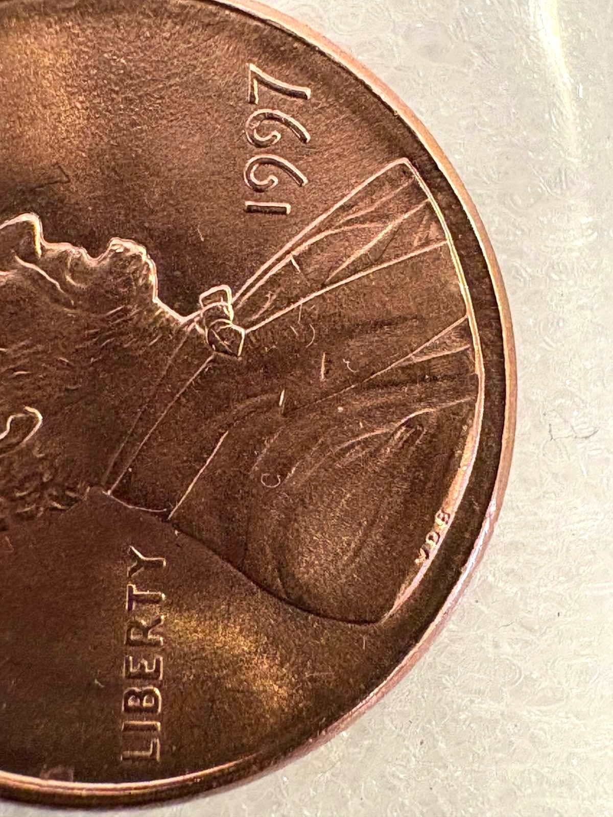 1997 U.S. penny no mint mark, Close AM, Rim Errors, off-center & More