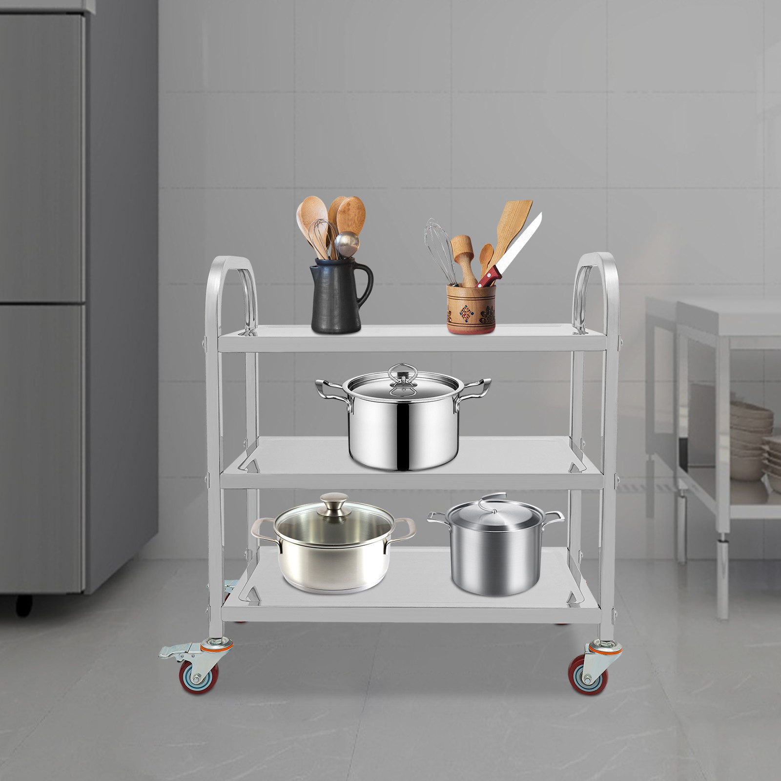 3 Tier Stainless Steel Kitchen Trolley Cart,  Kitchen Trolley Car