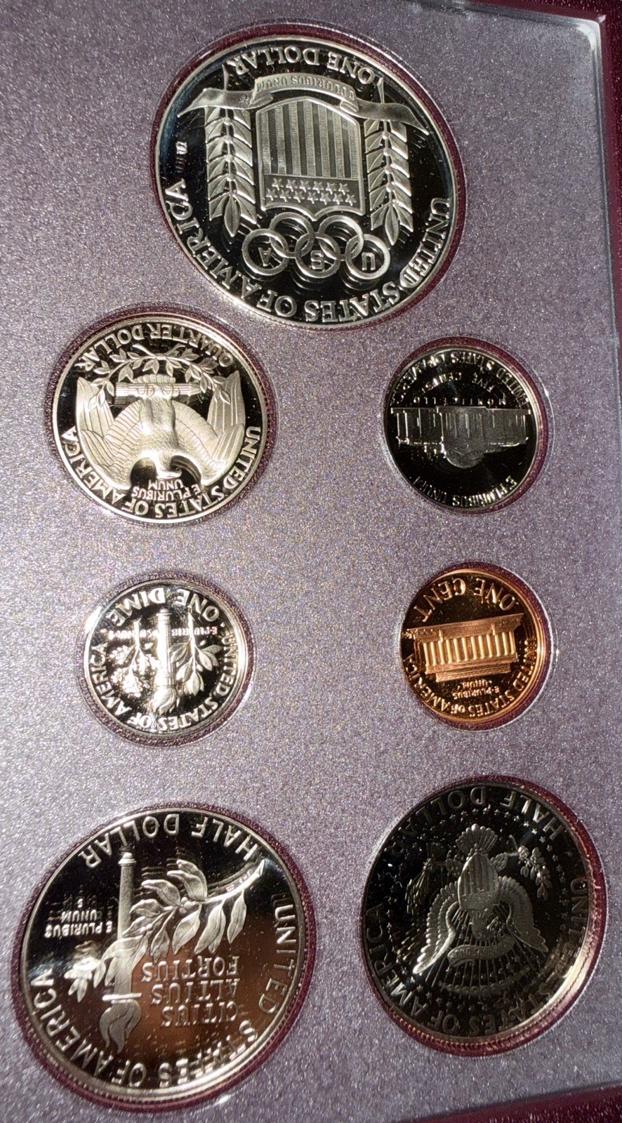 ⭐️1992 S Prestige Proof Set Olympics 90% Silver Dollar 7 US Coins⭐️