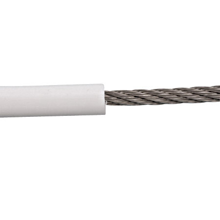 STAINLESS PVC WIRE ROPE CABLE, 7 X 7, 1/4" X 5/16" CUTS WHITE (SOLD PER FOOT)
