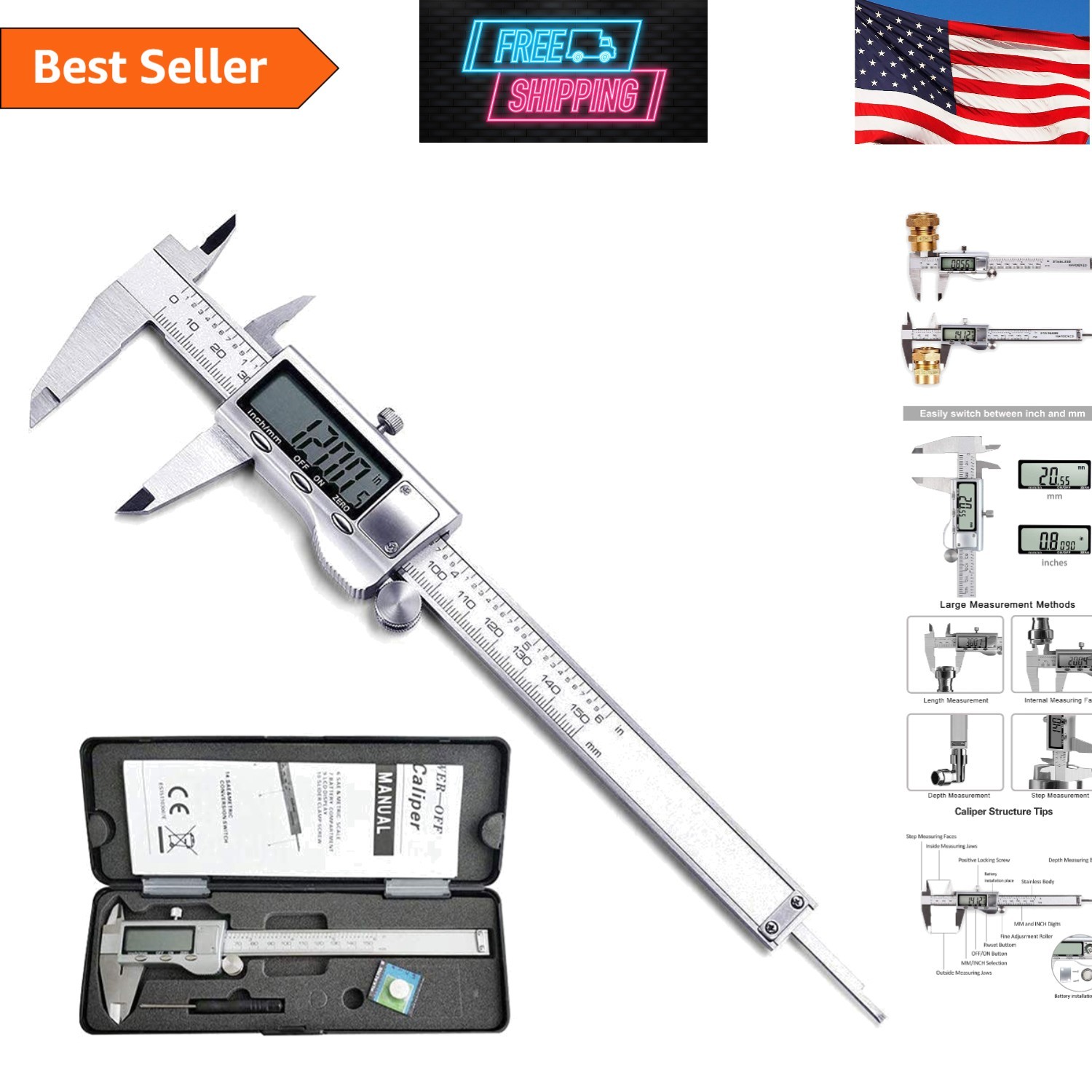 Electronic Caliper with High Accuracy and Large Display for Ease of Use - 150mm