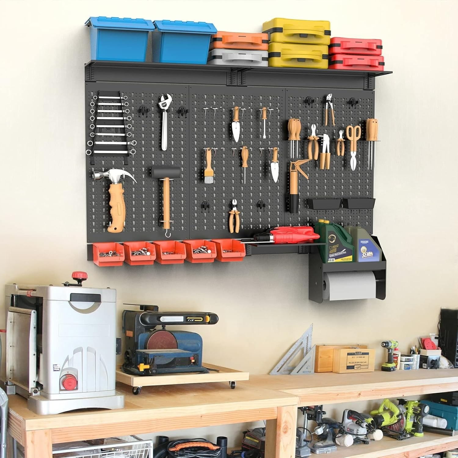 TORACK Metal Pegboard Wall Organizer 4ft Wide, Tool Storage Pegboard System