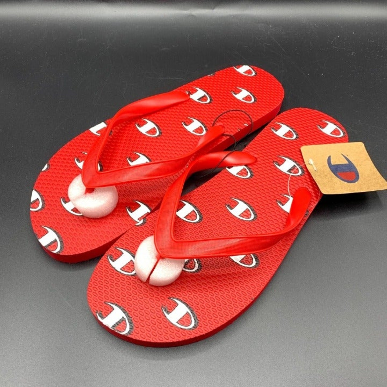 NEW Champion Flip Flops Men's Sandals Size 10 Red Logo Slip On Shoes CM100282M