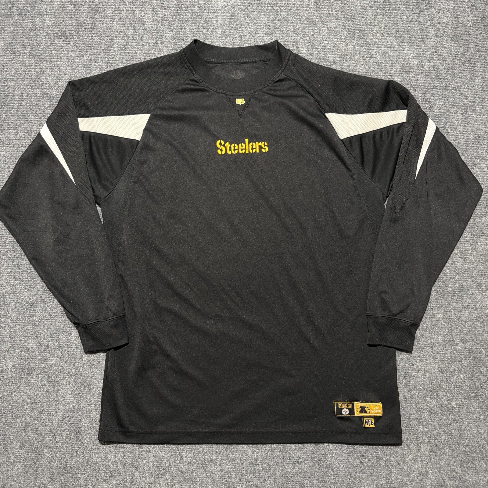 VTG Pittsburgh Steelers Shirt Mens L Black Yellow Athletic Football Long Sleeve