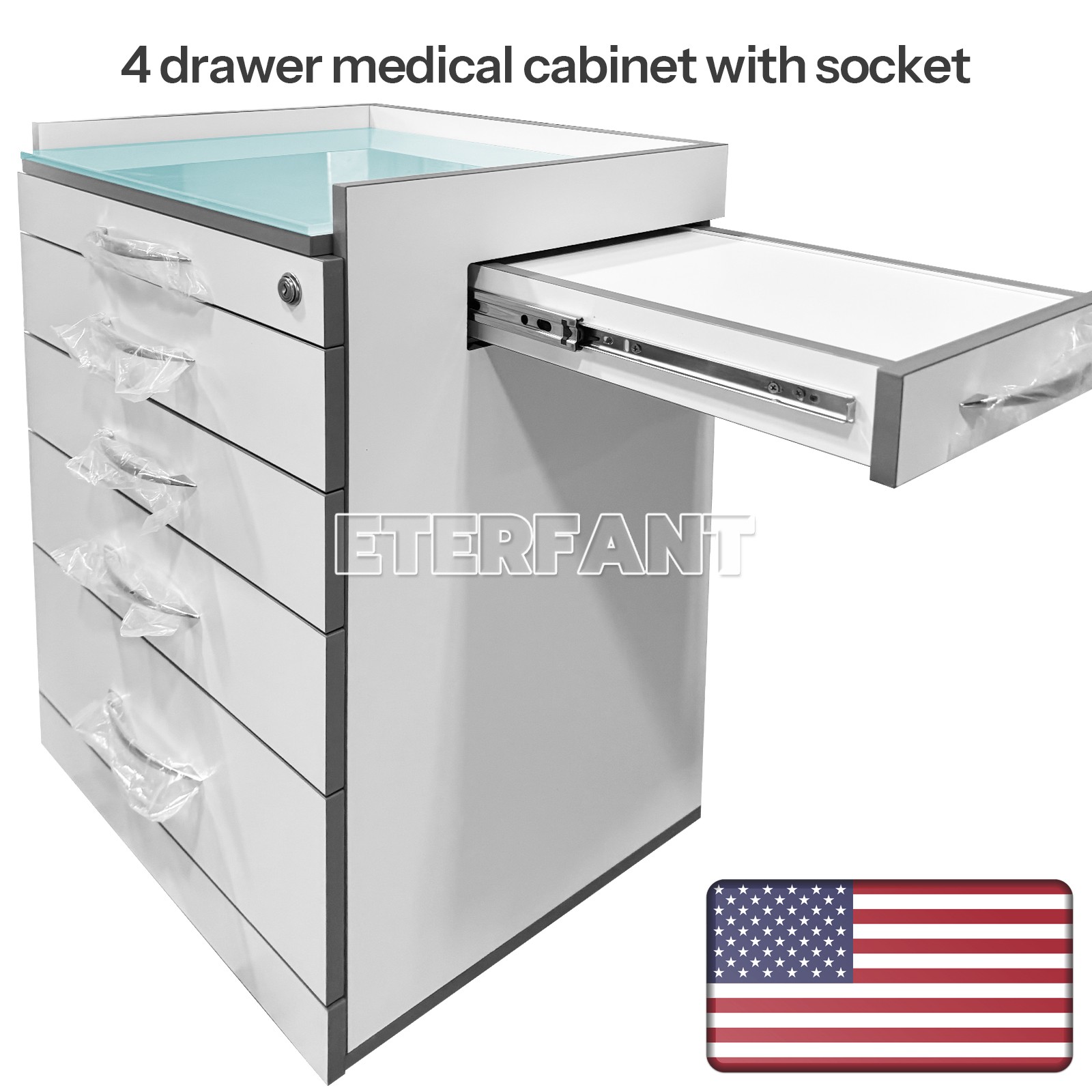 3D Scanner Medical Equipment Cart Wooden Cabinet Cart 4 Drawers with Socket