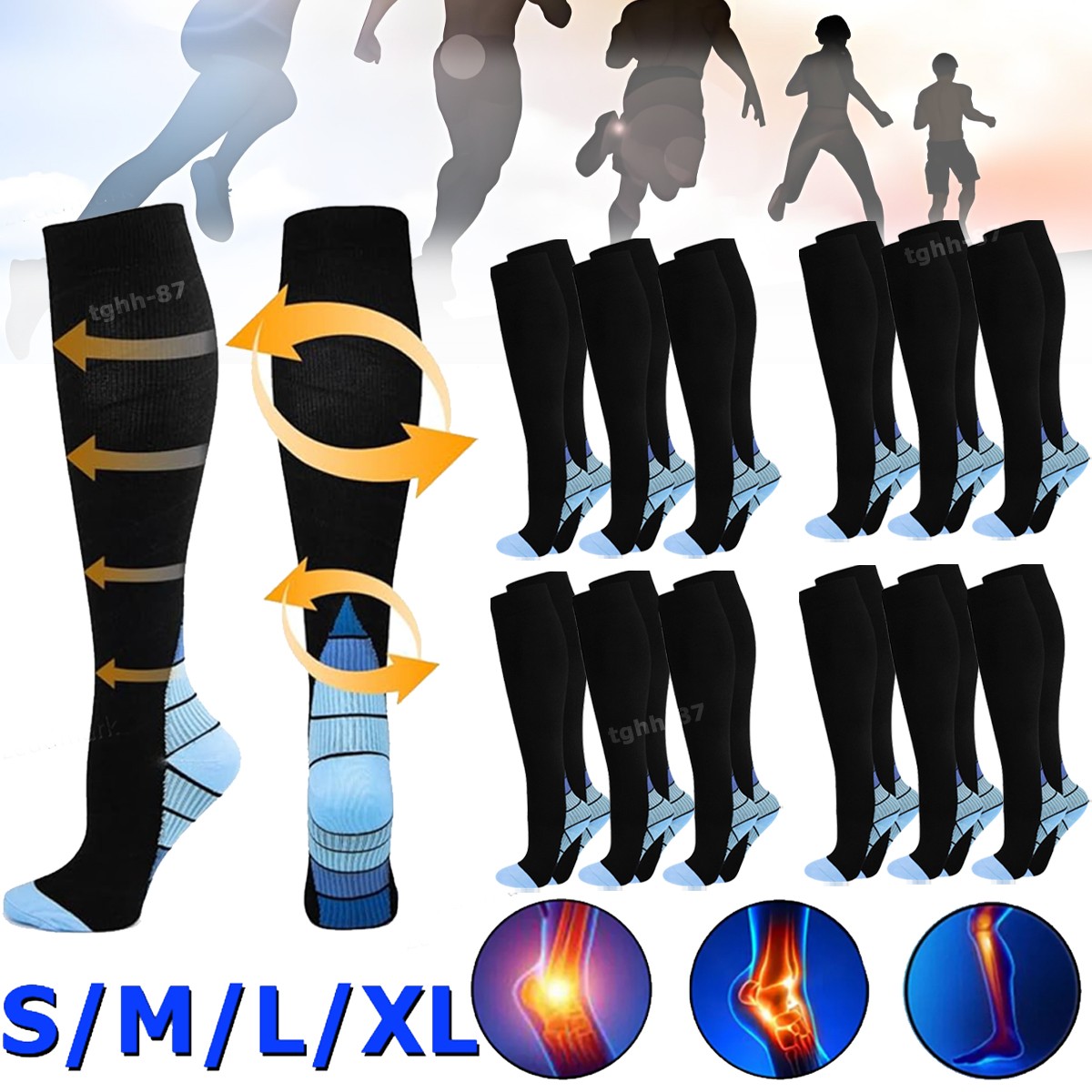 Compression 20-30MMHG Socks Pain Relief Calf Leg Foot Support Stocking Men Women