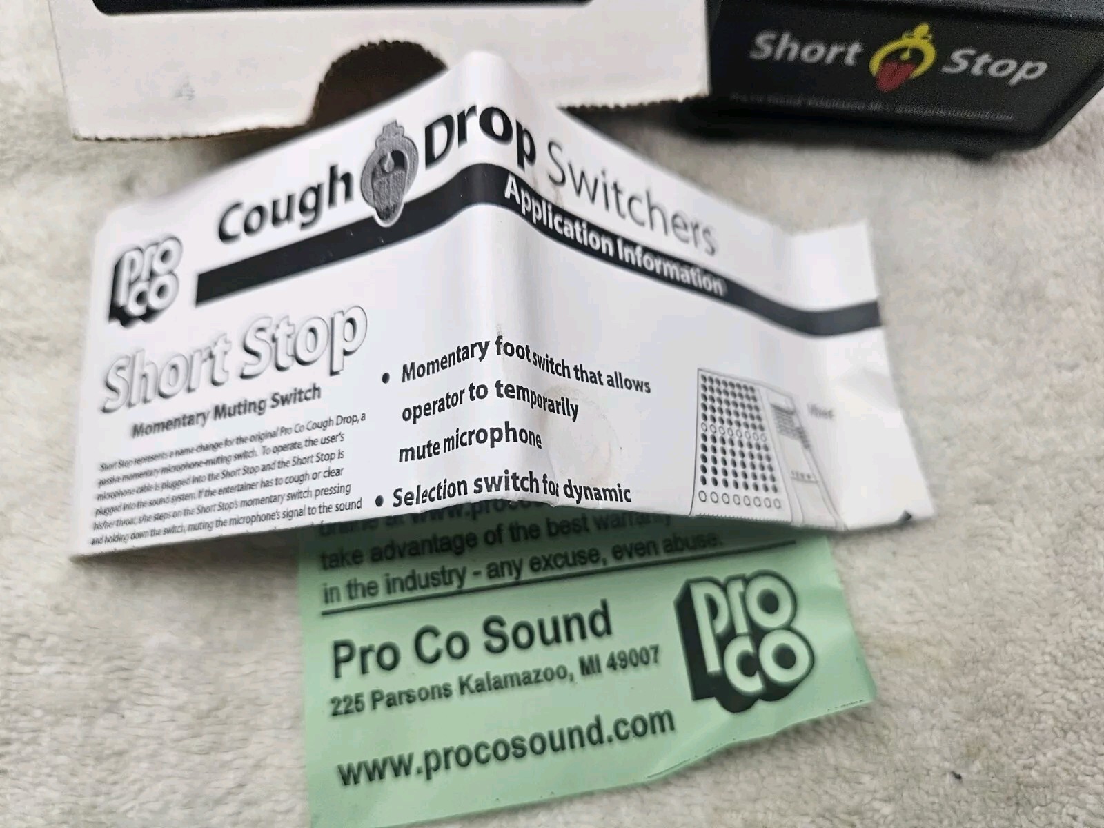 ProCO SOUND SHORT STOP MOMENTARY MICROPHONE MUTING SWITCH NEW
