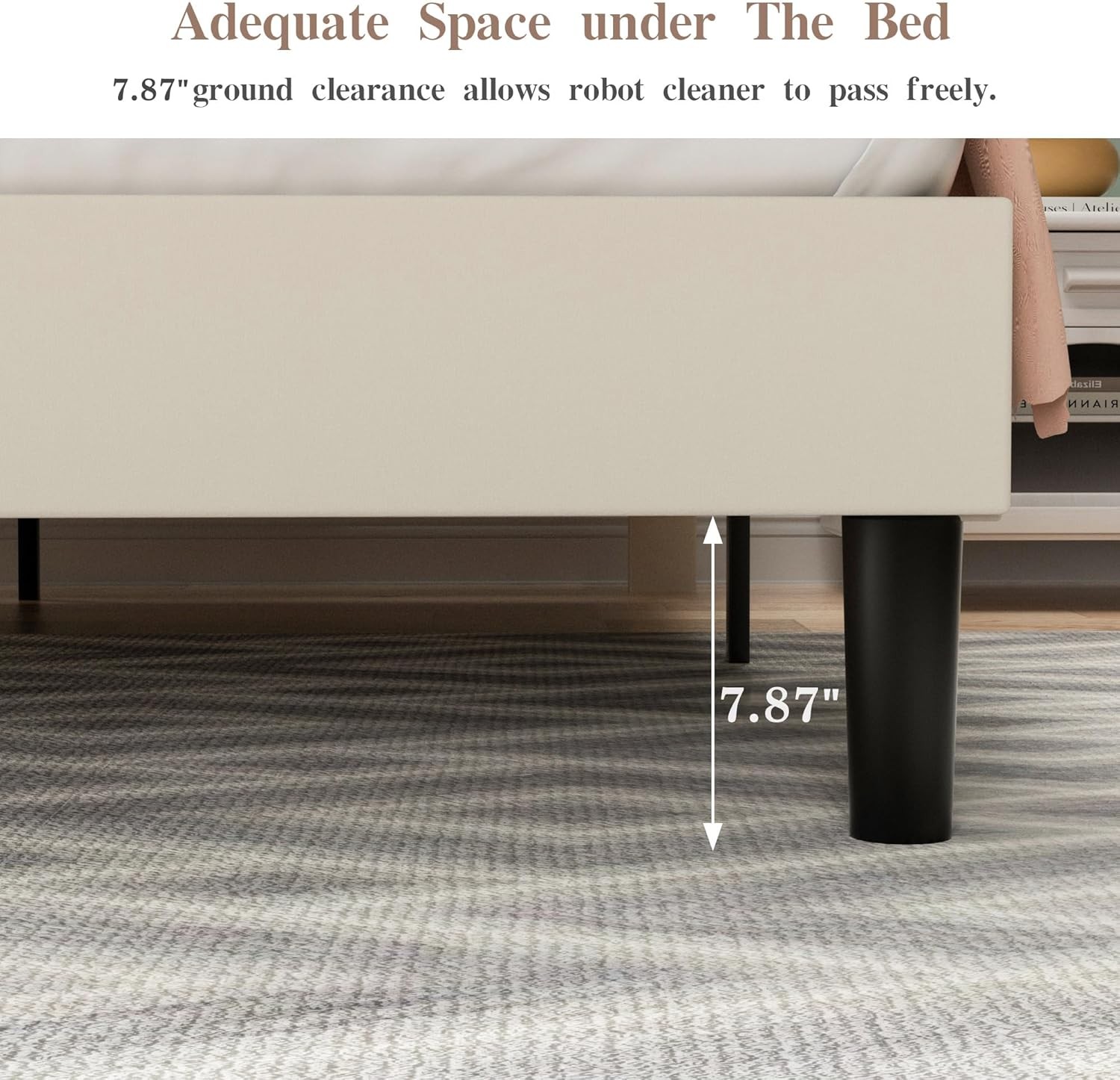 Full Bed Frame with Type-C & USB Ports, Upholstered Platform Height-Adjustble