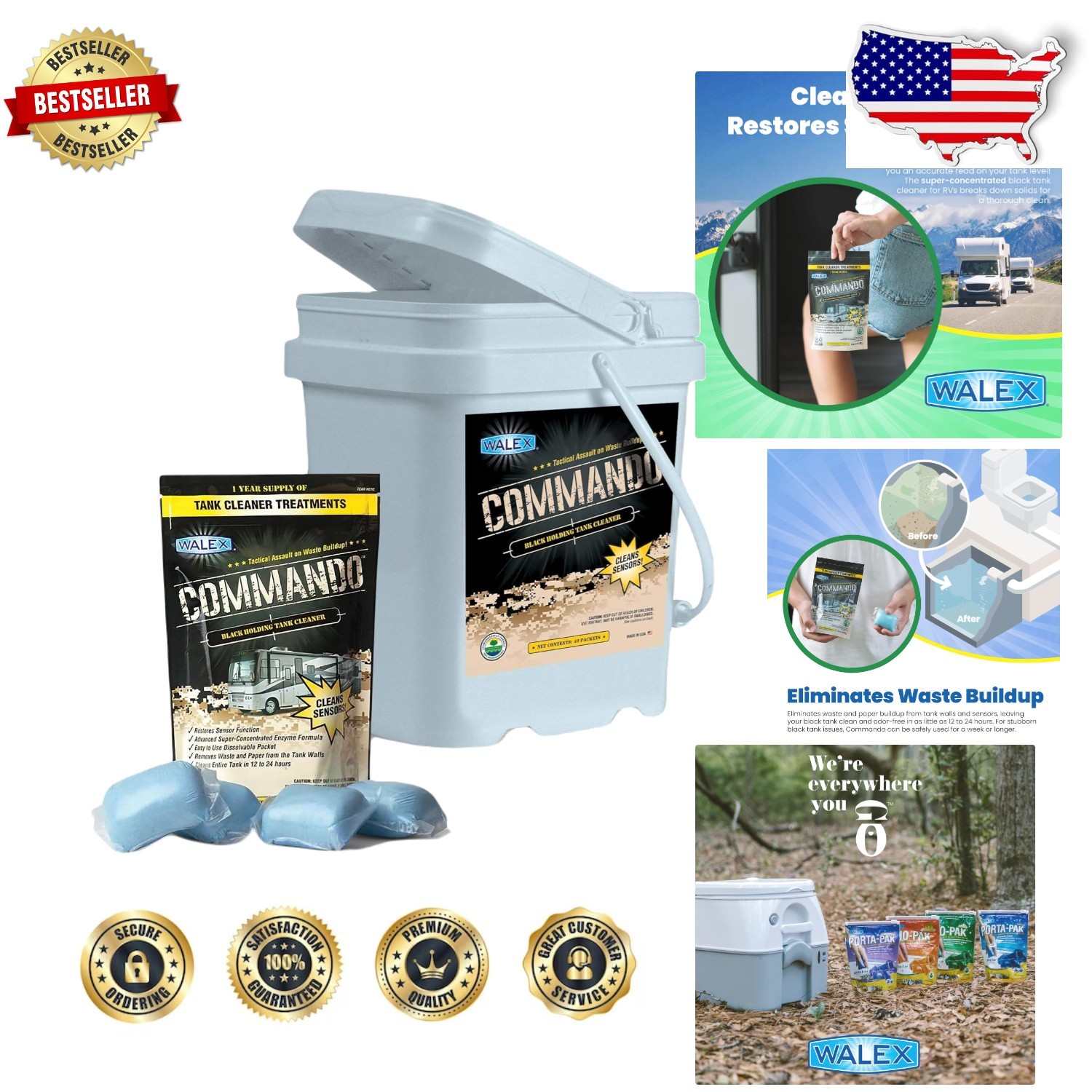 Commando Black Tank Cleaner RV Tablets - 40pk Ocean Mist, Non-Toxic, USA Made