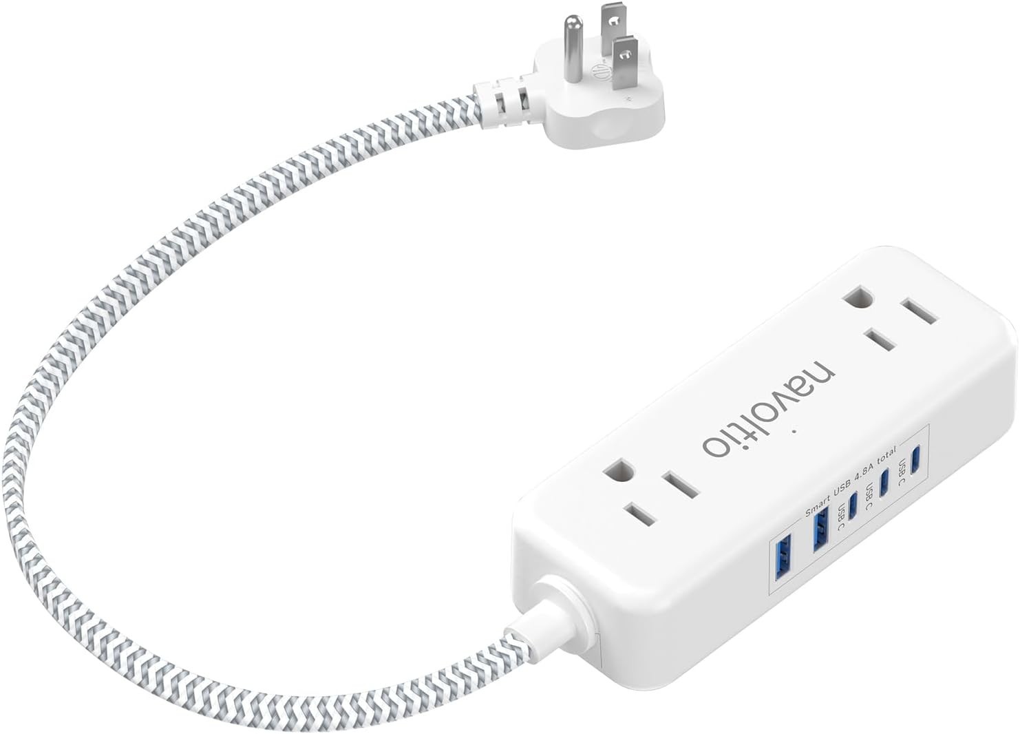 Short Extension Cord 1 Ft -4 AC Outlets with 5 USB (5V/4.8A), Small Power Strip,