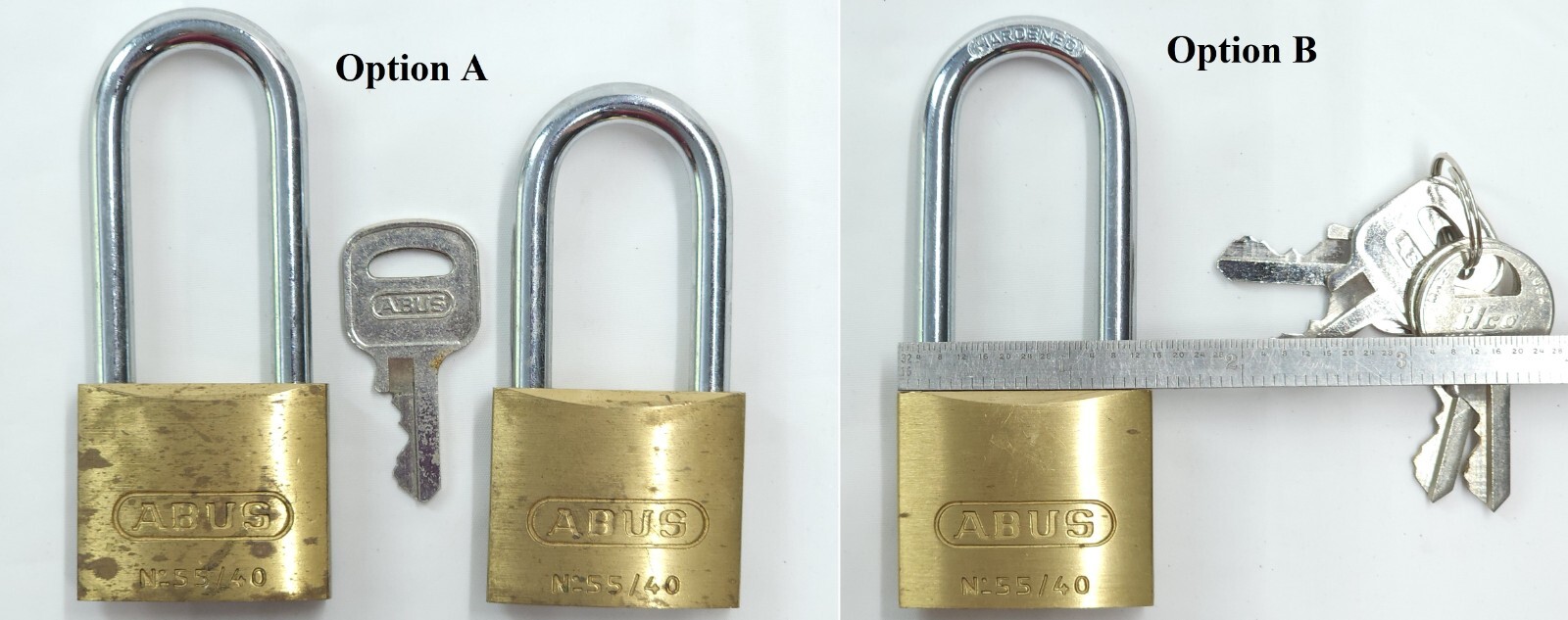 V: Abus Brass Padlock No 55/40 2" & 1 1/2" shackles with working keys, Locksmith