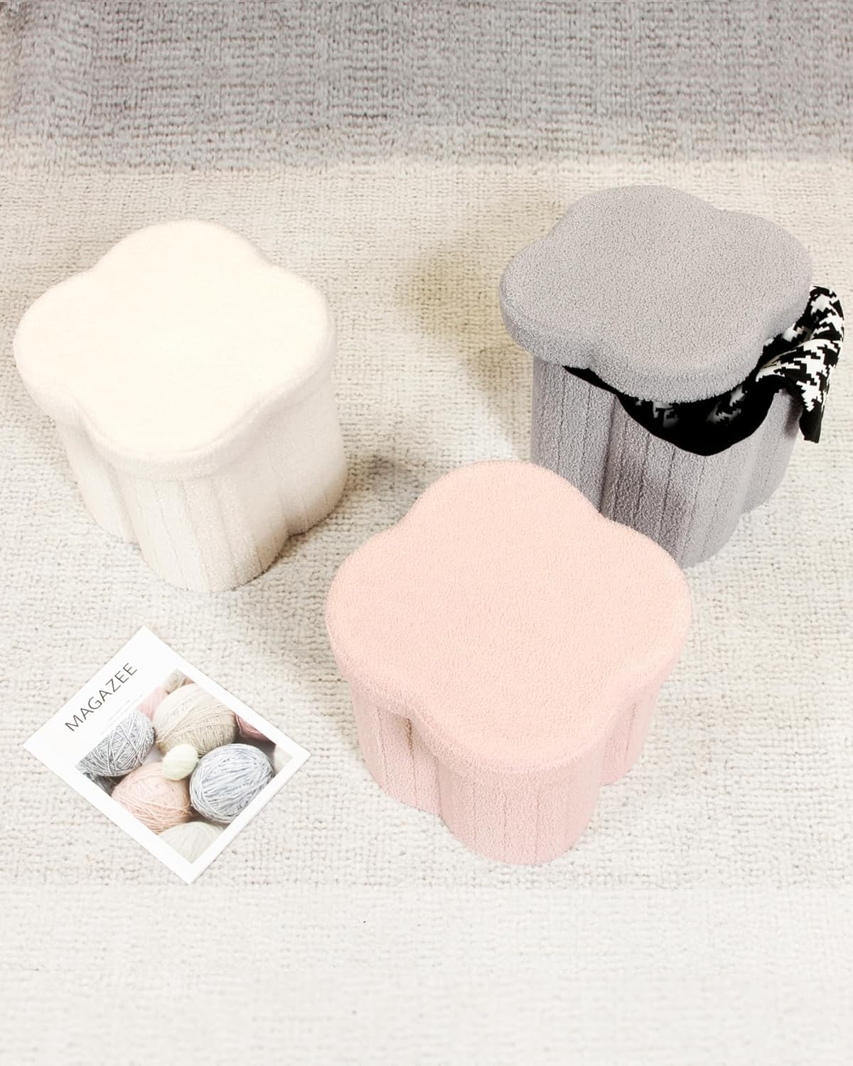Storage Ottoman Cube Flowers Shaped Ottomans W/ Storage Foot Stool Footrest