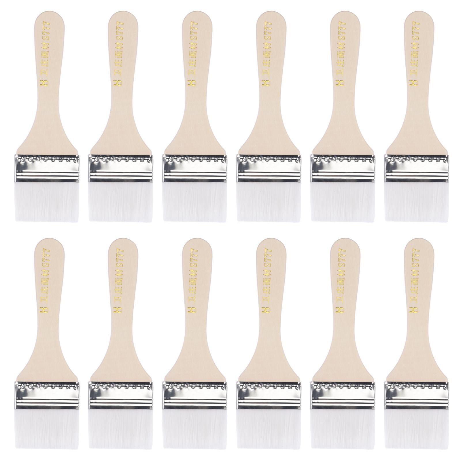 6" Paint Brush 2" Width Soft Nylon Bristle with Wood Handle White 12Pcs