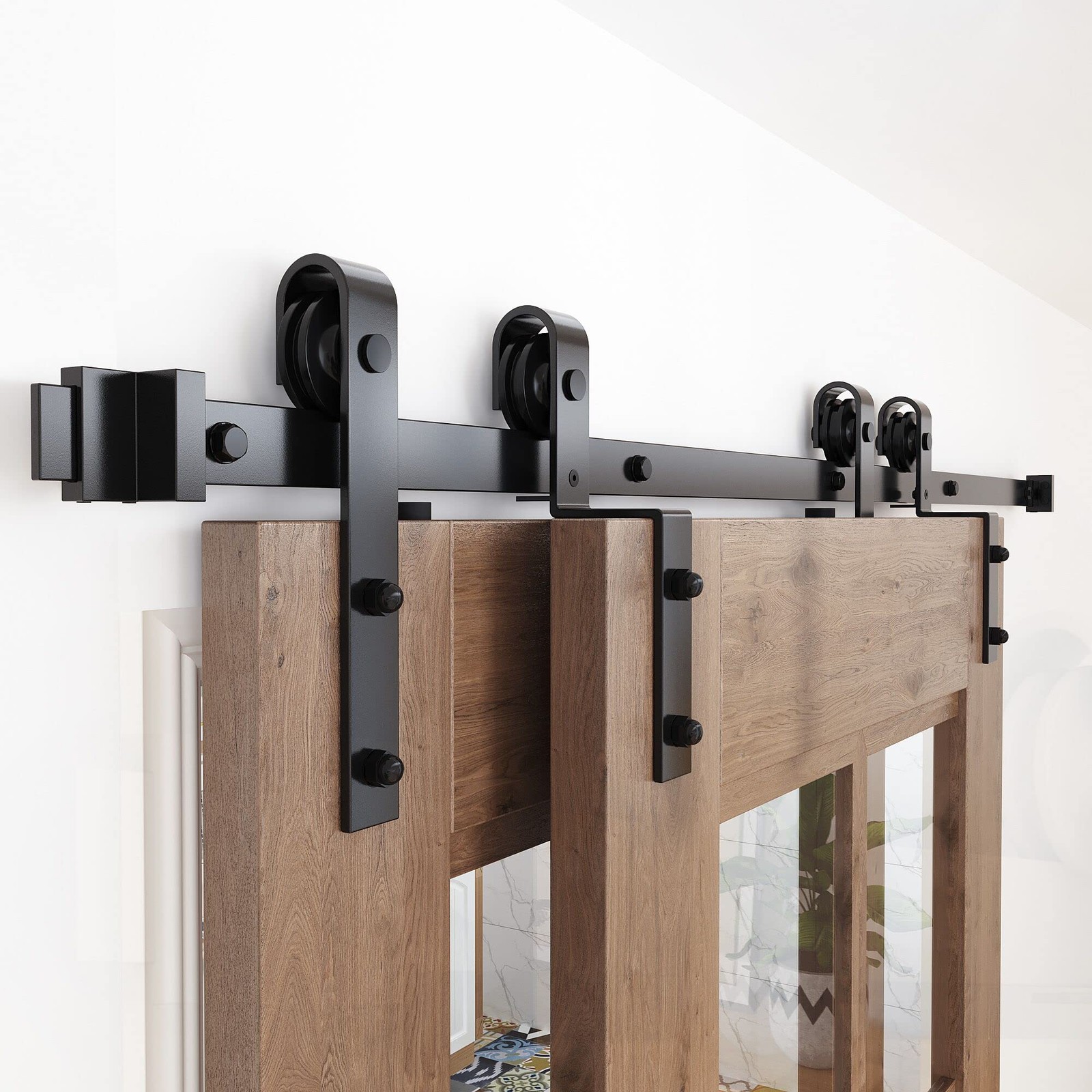 Zekoo 10Ft Single Track Bypass Sliding Barn Door Hardware Kit For Double Doors