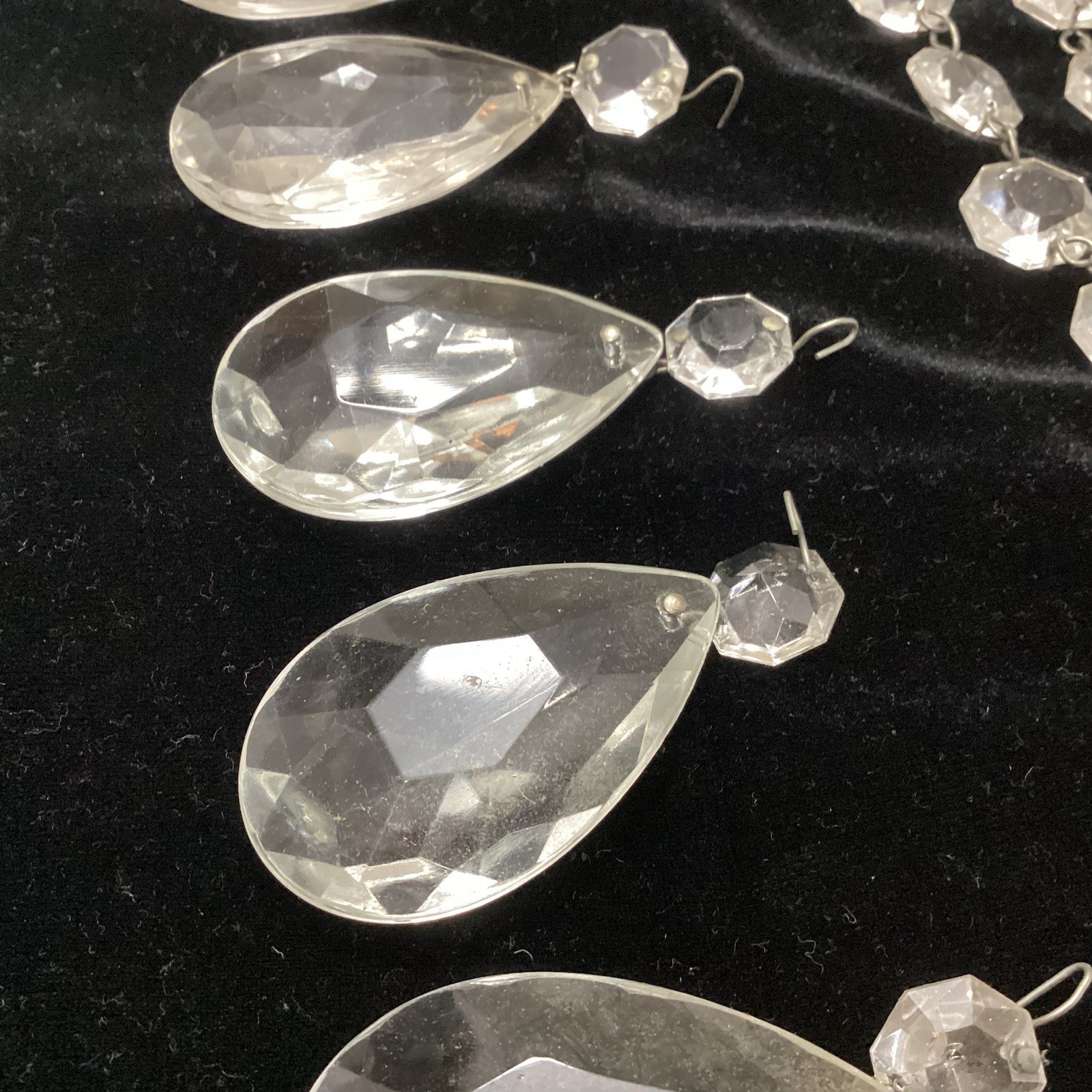 Vintage Antique 28 Crystal Prisms And 5 Crystal Struts Strands Chandelier Light