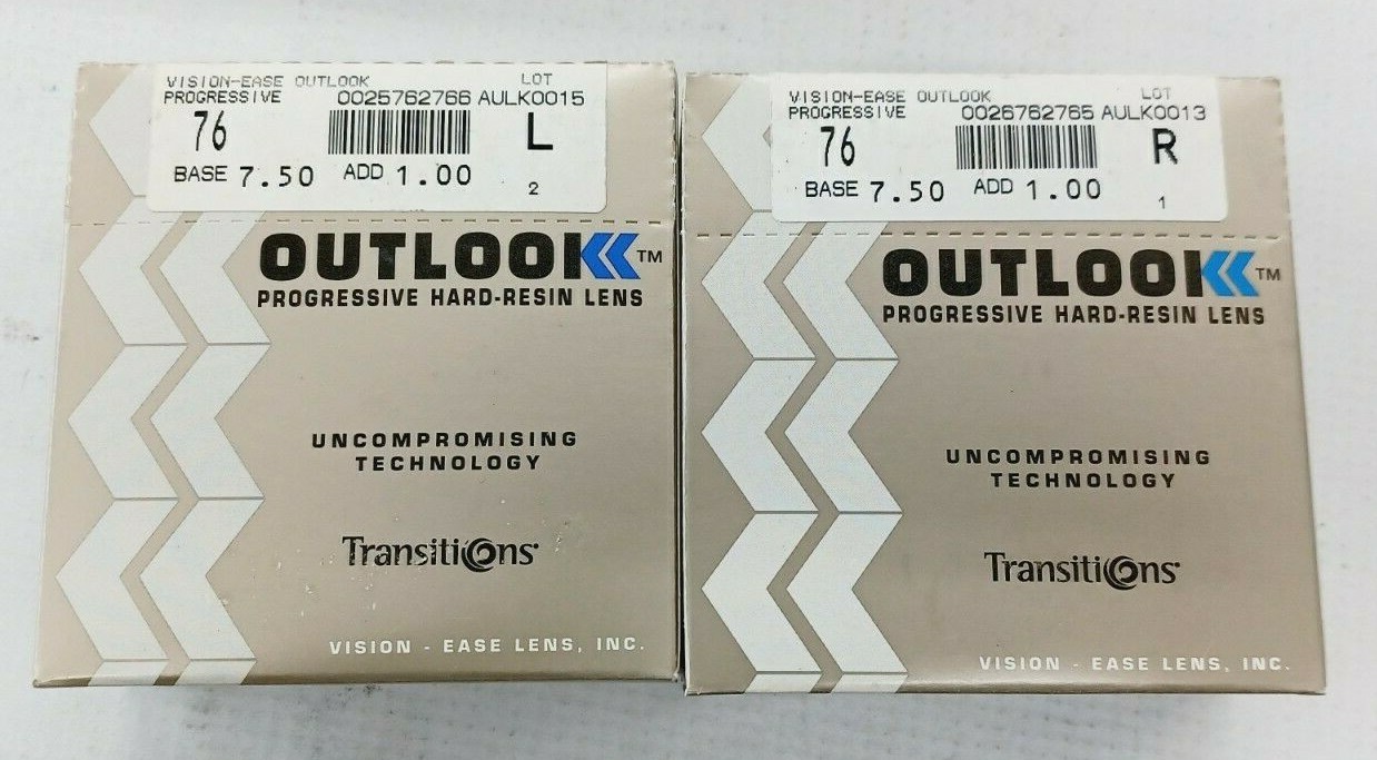 4 pair Progressive Transitions 7.50 base 1.00 add Vision Ease SEMI FINISHED