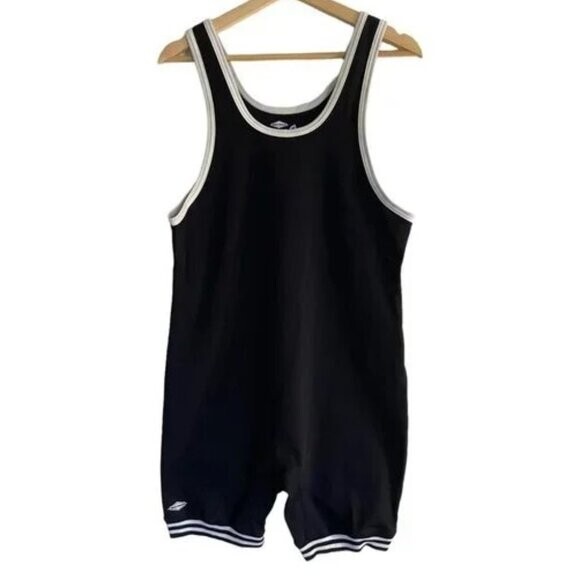 Matman Wrestling Singlet Adult mens XL, Black Bib Uniform leotard Nylon Vintage