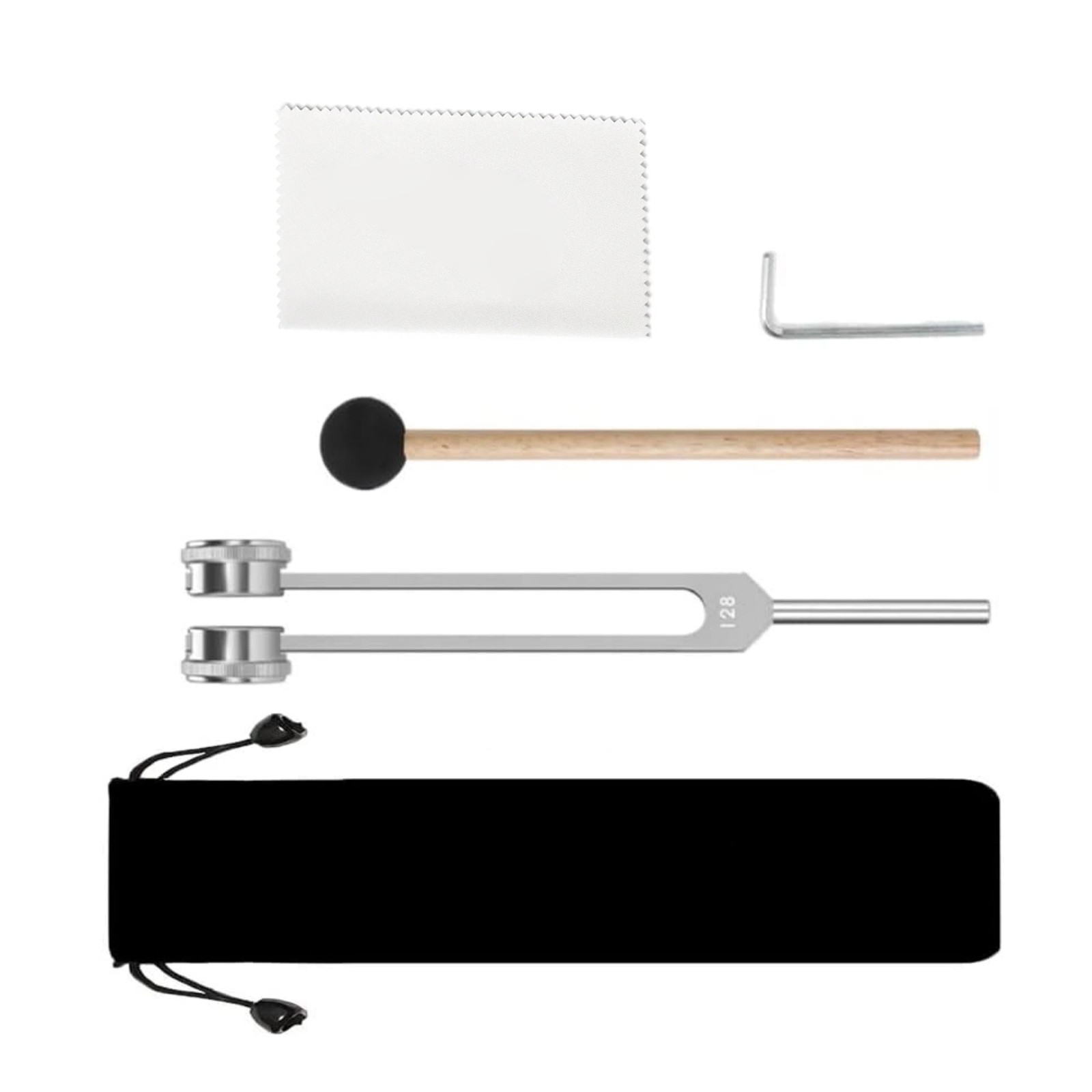 128Hz Sound Healing Tuning Fork With Reflex Hammer And Pouch For Meditation