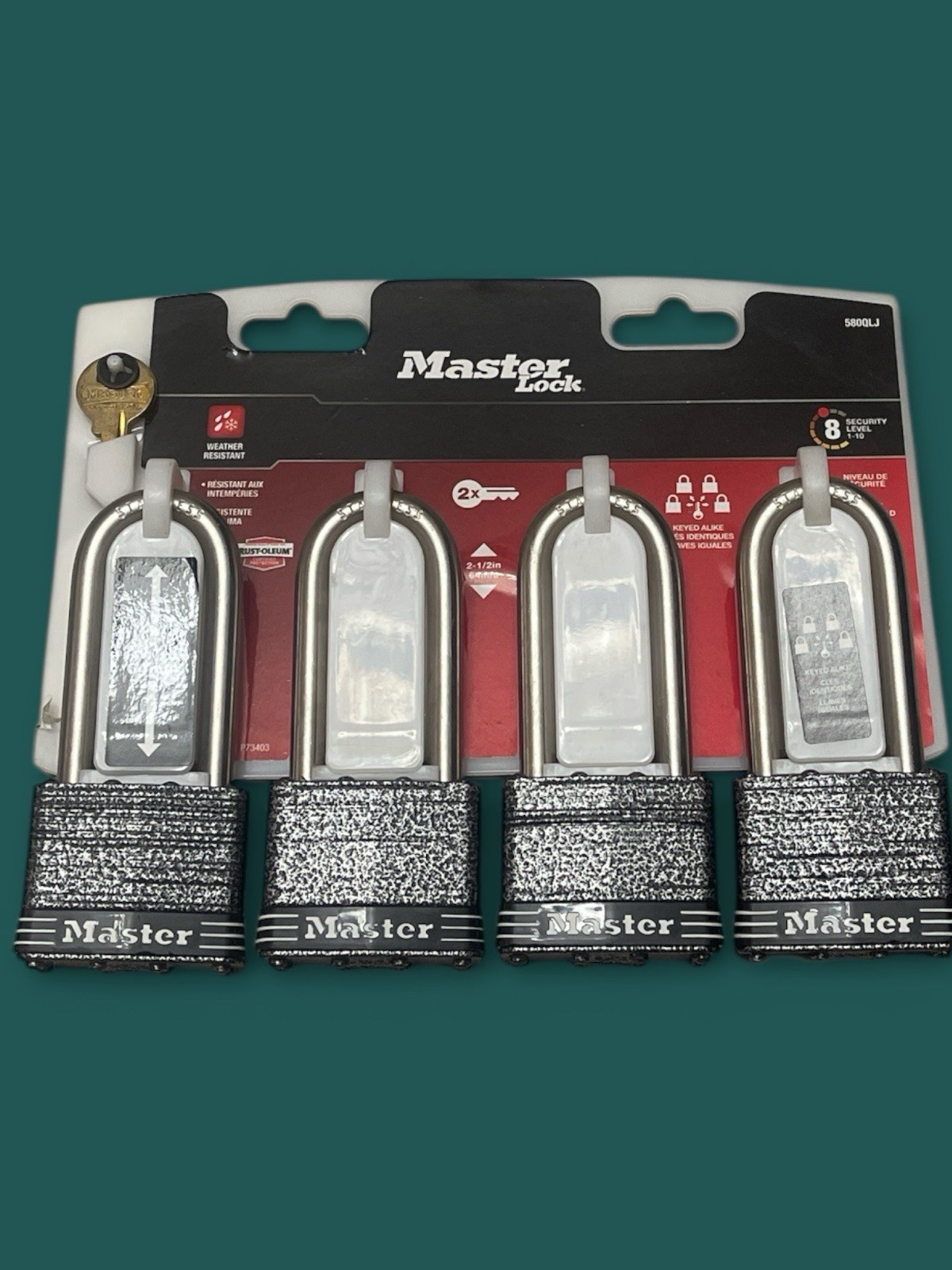 Master Lock Outdoor Keyed Padlock 2”wide x 2-1/2” Shackle(4 Pack)BK