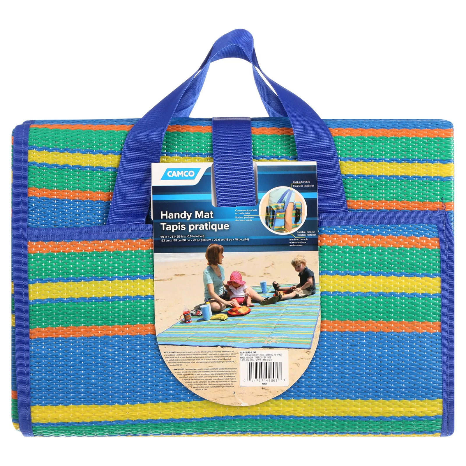 Camco Handy Mat 60" x 78" Blue/Green Stripes (42805)