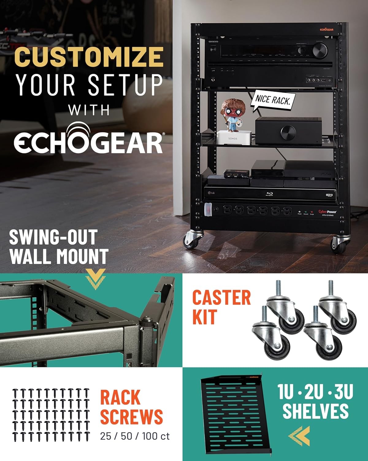 15U Open Frame Rack for Servers & AV Gear - Wall Mountable Design