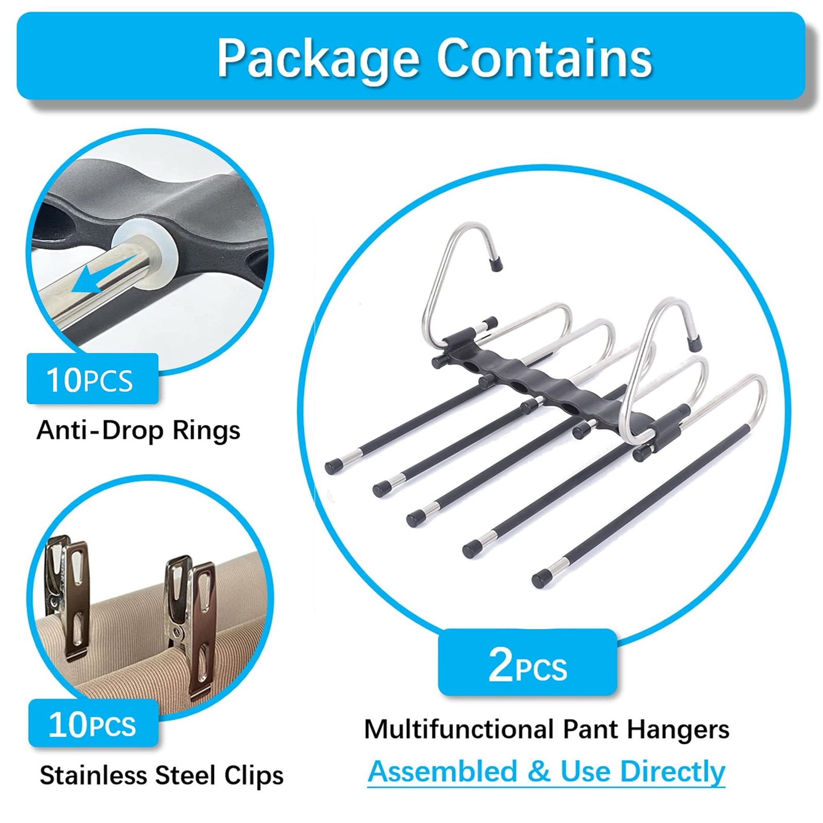 Magic Pants Hangers Space Saving - 2 Pack for Closet Multiple Layers Multifun...