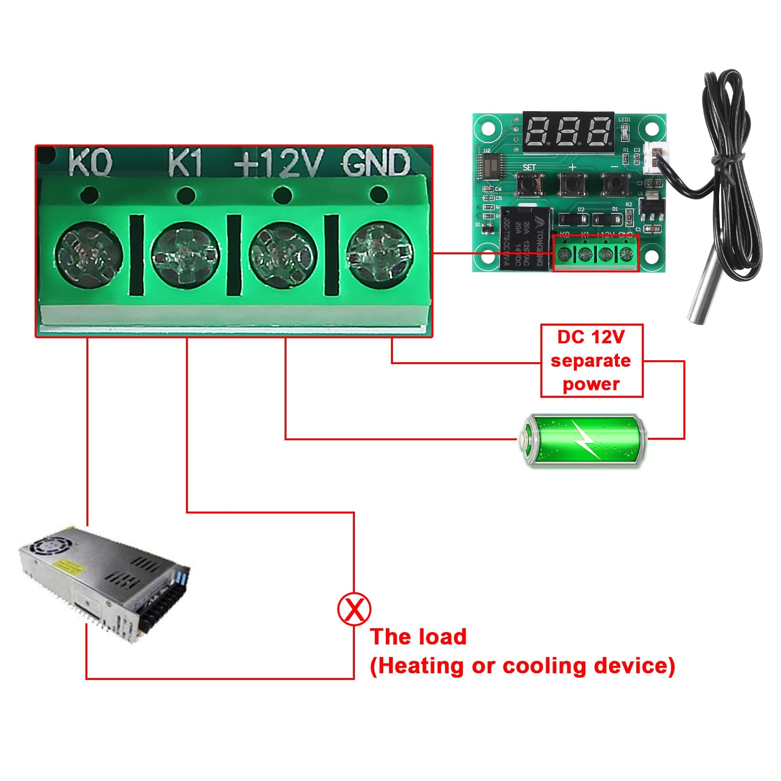 2PCS W1209 Temperature Controller Module,LED Display Digital Thermostat Modul...