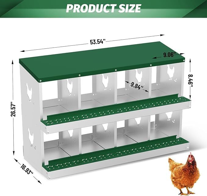 8 Holes Chicken Nesting Box Coop Egg Laying Box with Roll Out Egg Collection US