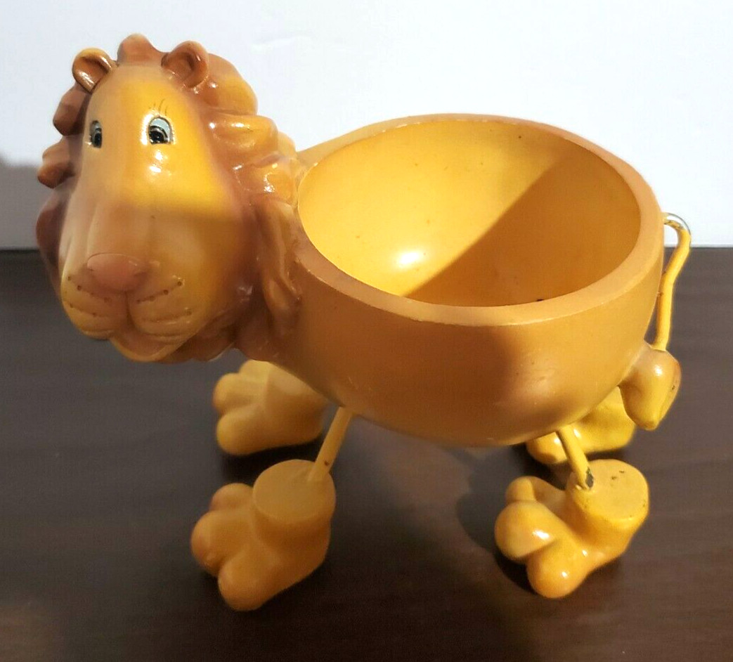Anthropomorphic Lion Resin Trinket Dish Bowl Planter No Drainage Hole 5" Tall