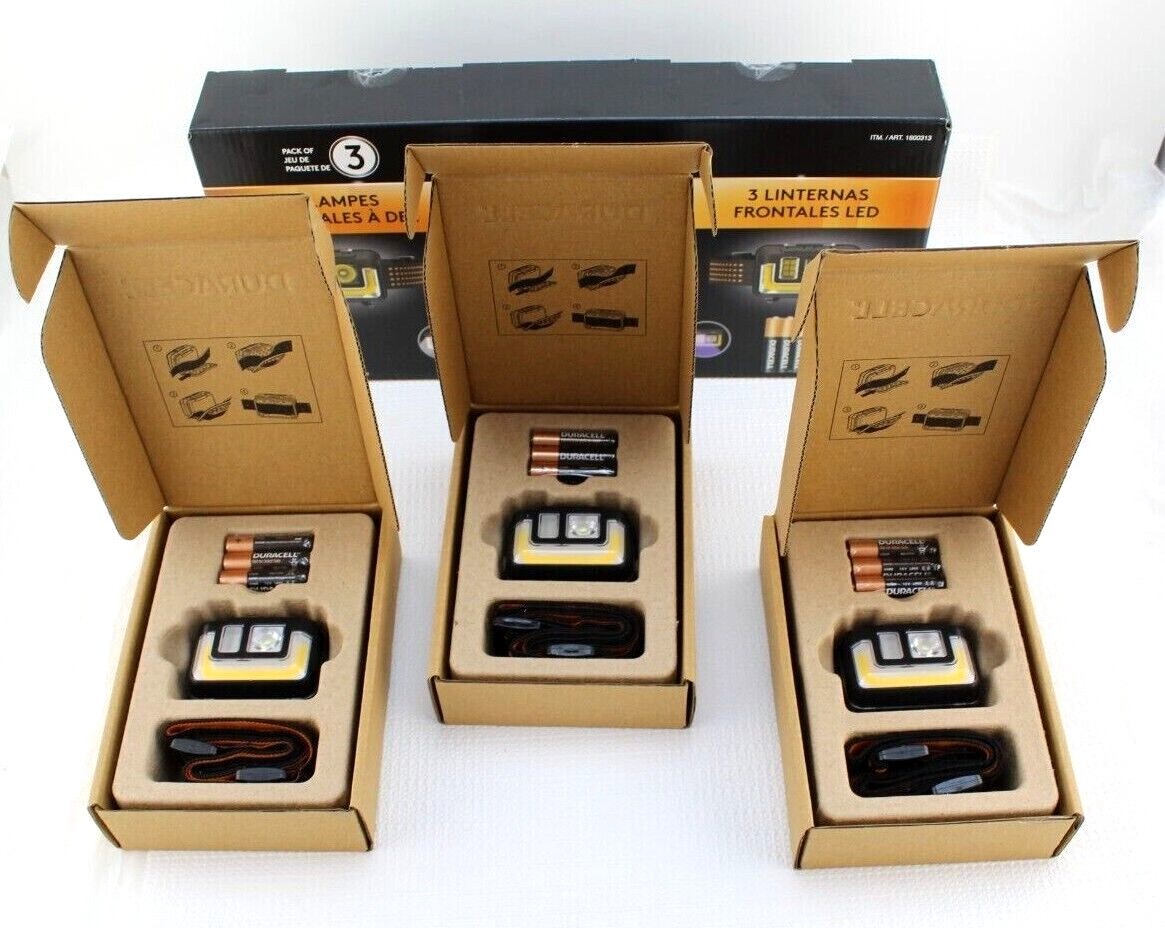 NWB DURACELL 3 Pack LED 575 Lumens Headlamps & FREE Batteries