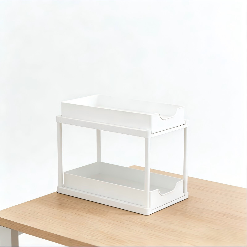 2Pcs White 2-Tier Pull Out Storage Shelf Kitchen Bathroom Counter Organizer