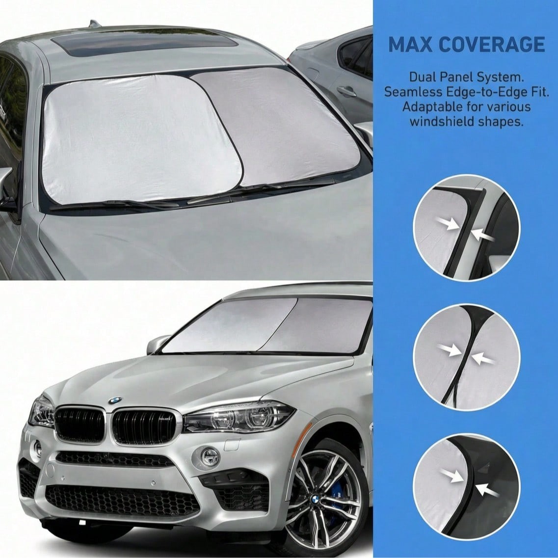 2 Pack Car Windshield Sun Shade Foldable Reflective Durable UV Protection Sun