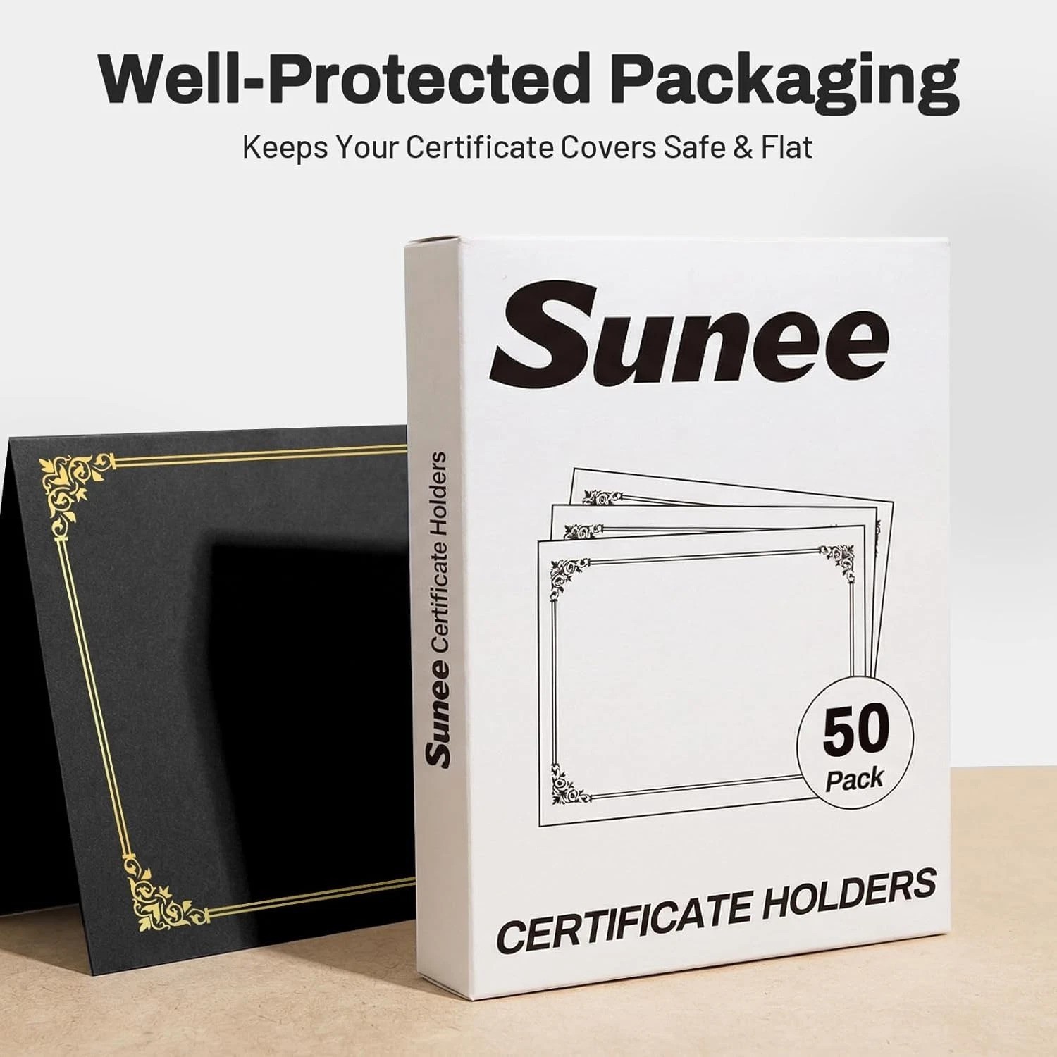 Black Certificate Holders, 50 Pack - Gold Foil Border