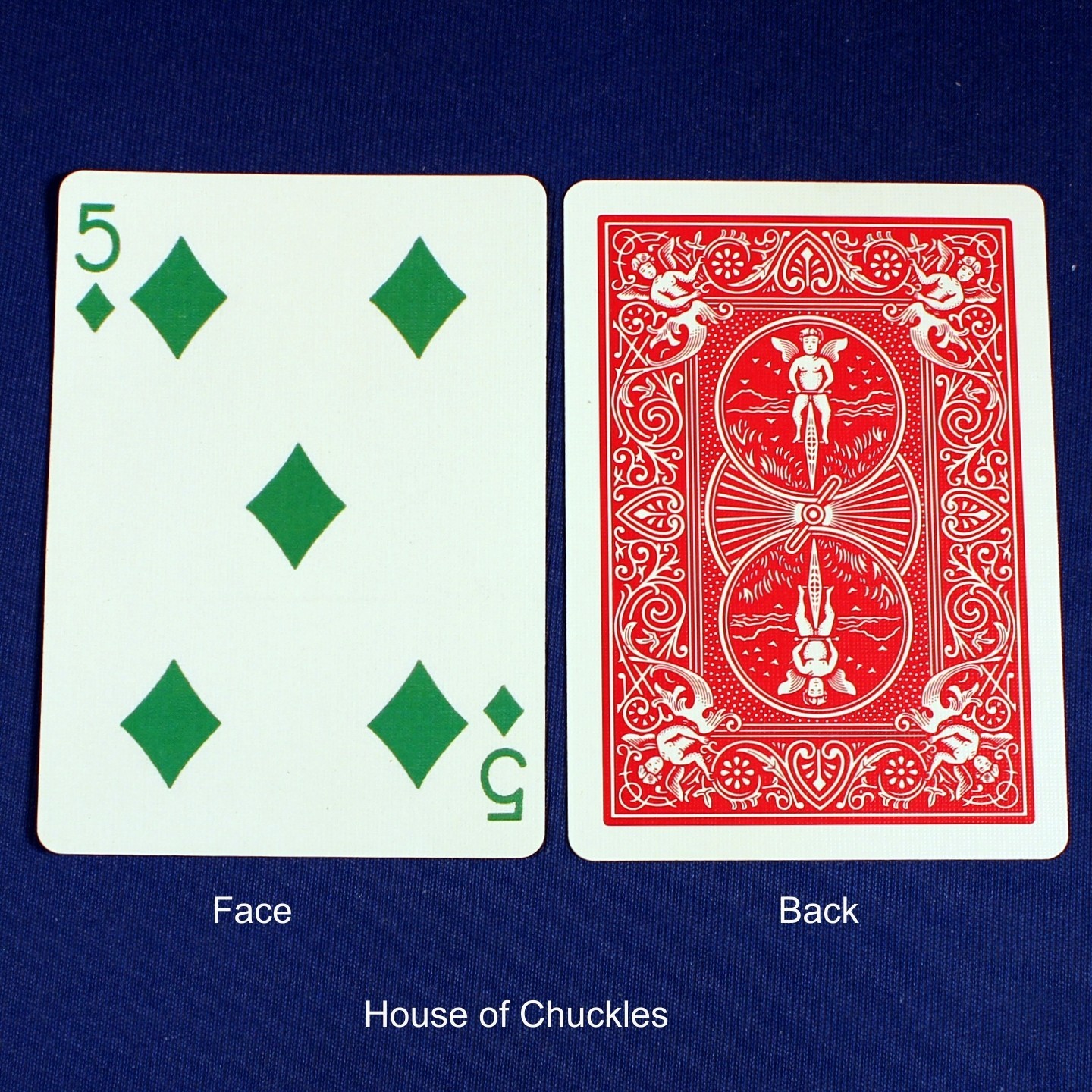 5 of Diamonds Green, Bicycle Printed Gaff Card, Red