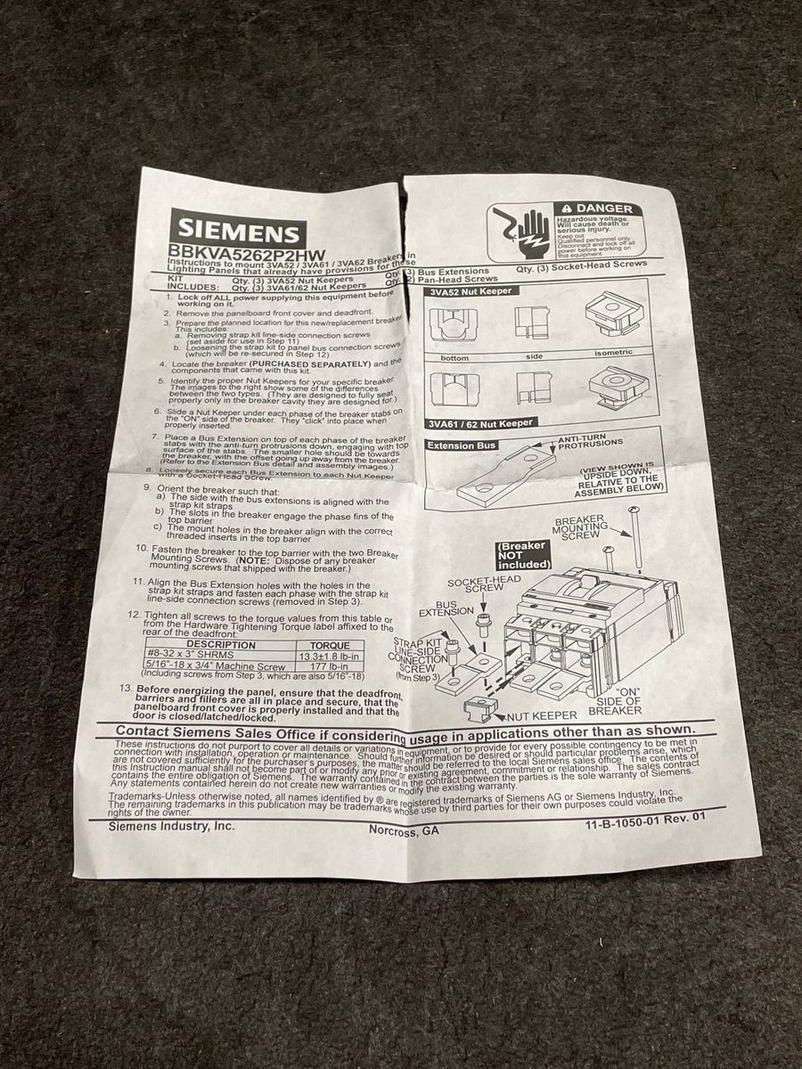 SIEMENS MBKVA5262B Primary Field Installable Strap Kit