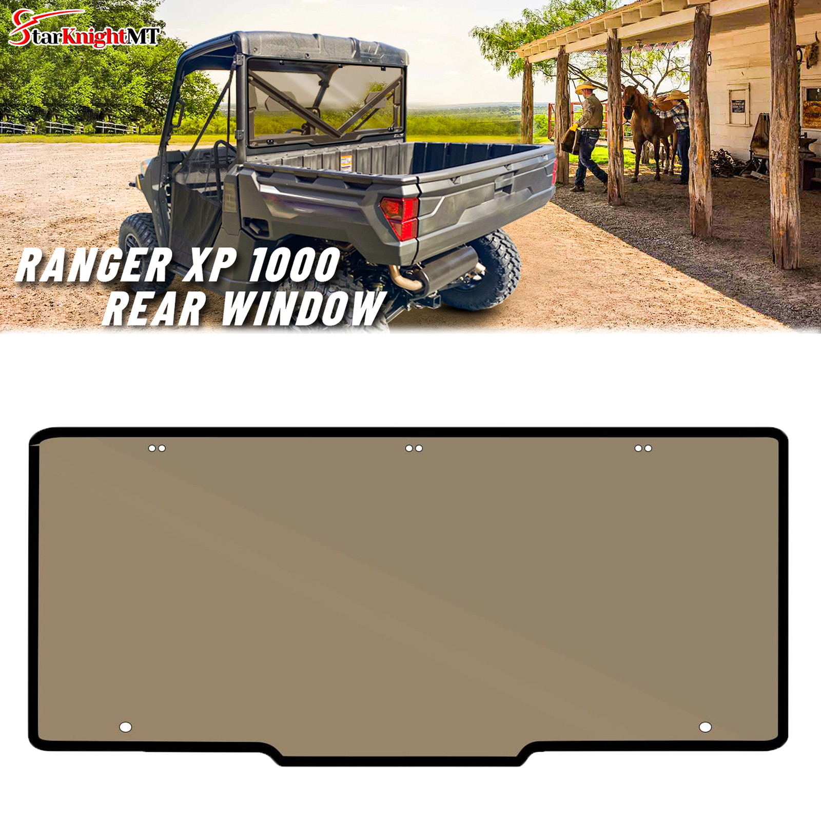 Tinted Rear Windshield Window for Polaris Ranger 1000/XP 1000/Crew 1000 2017+