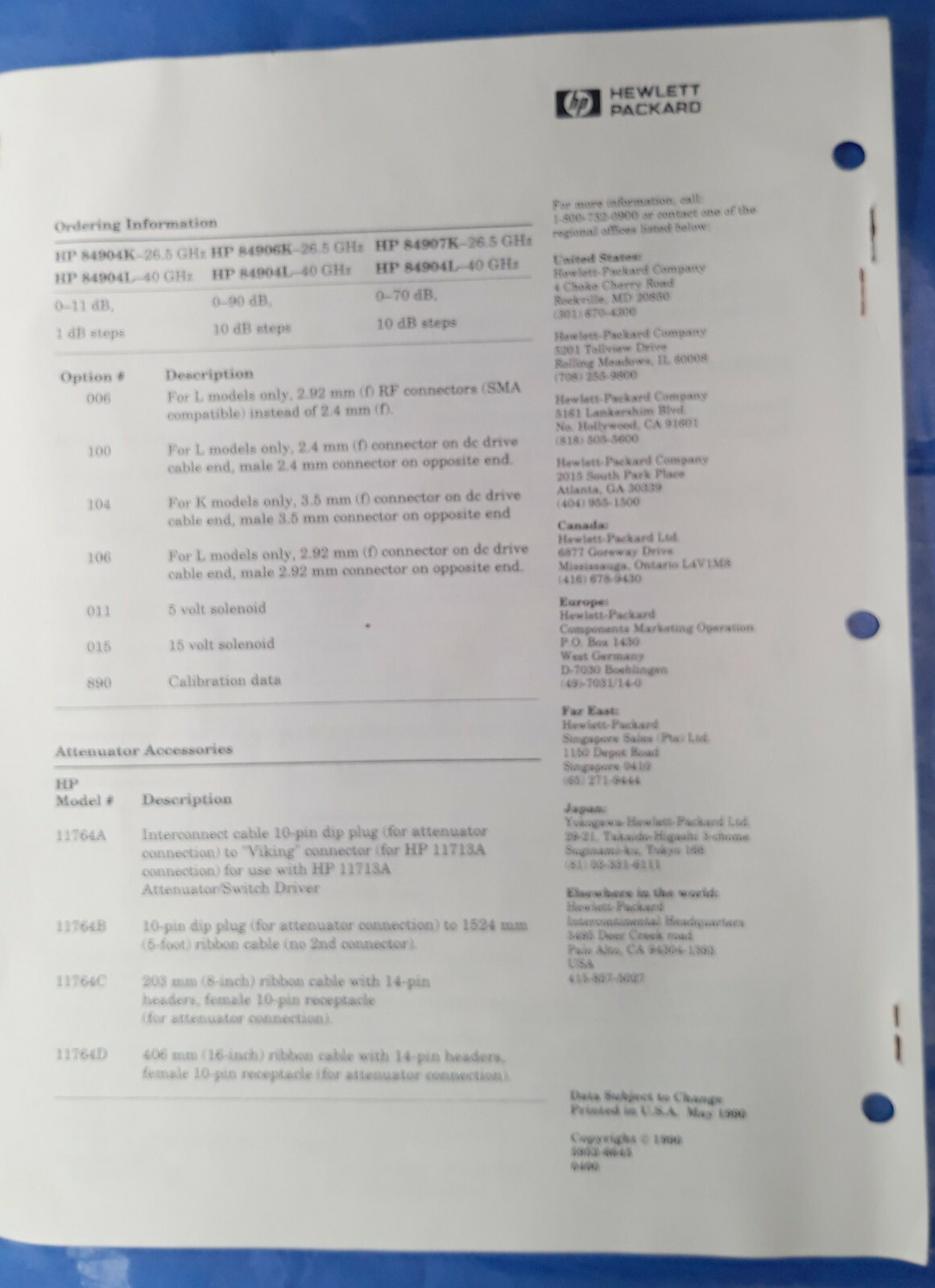 HP 84904, 6, 7K/L Programmable Attenuator Technical Data Sheets
